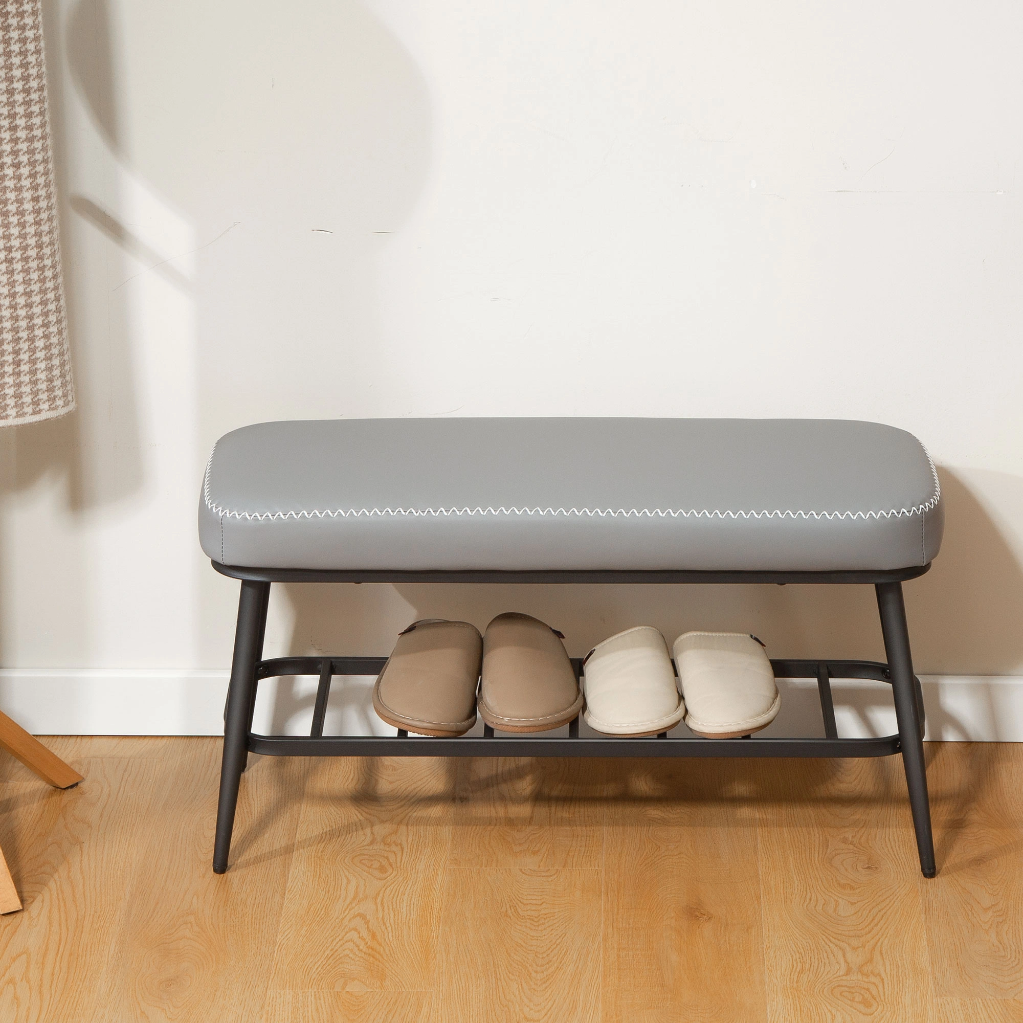 Leather Shoe Storage Bench, Entryway Shoe Bench with Padded Seat, Large Capacity Shoe Rack Organizer for Home, Apartment, Office view 5