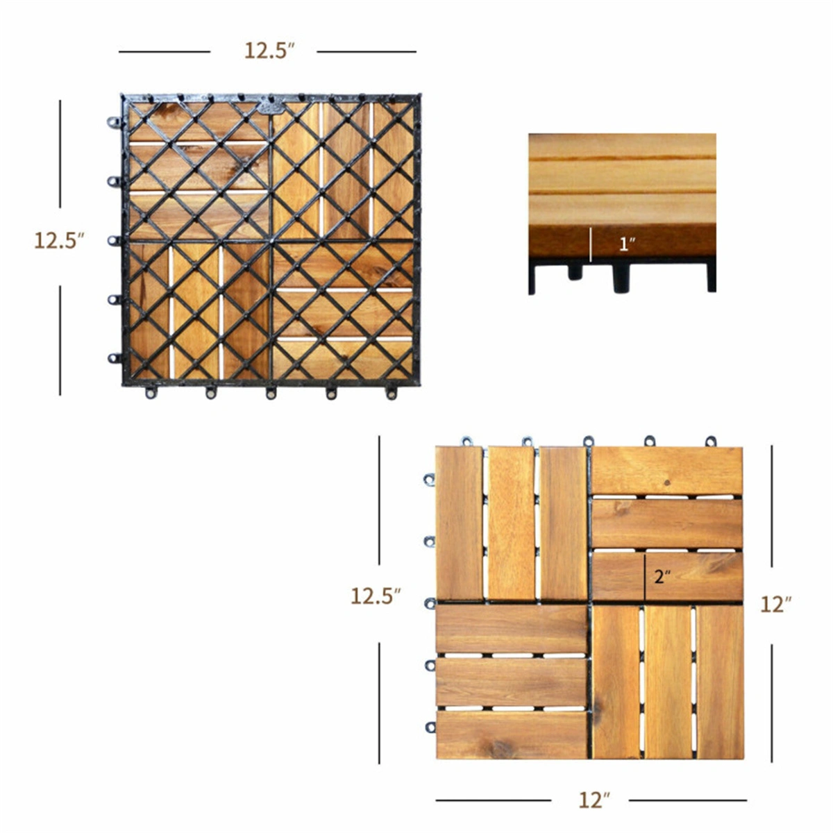 27pcs Acacia Wood Interlocking Patio Deck Tiles, 12x12 Inch Outdoor Floor Tiles, DIY Wood Deck view 5