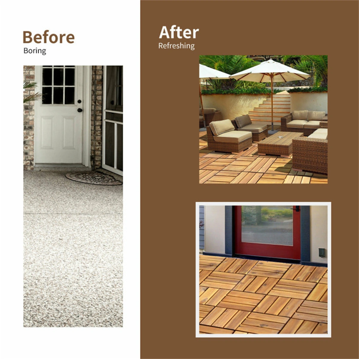 27pcs Acacia Wood Interlocking Patio Deck Tiles, 12x12 Inch Outdoor Floor Tiles, DIY Wood Deck view 6
