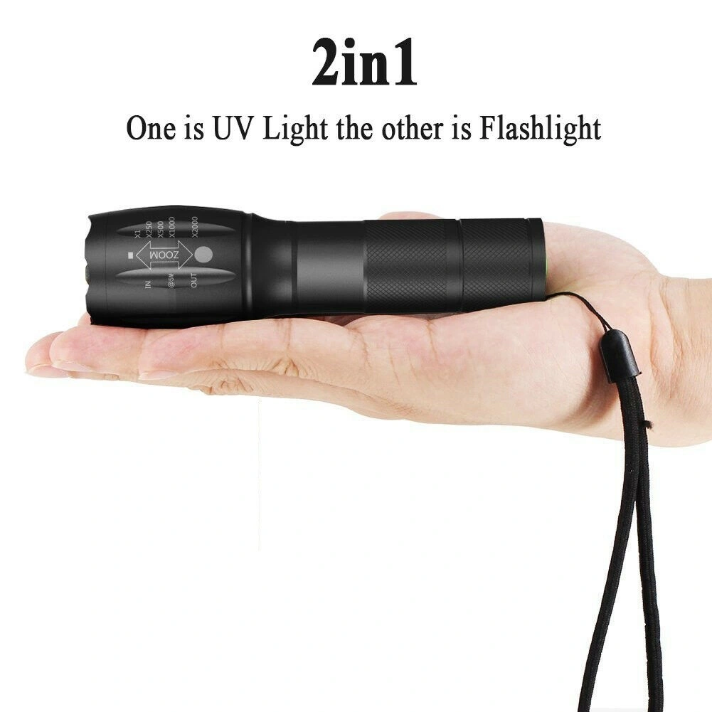 2 Pack 2-in-1 LED Flashlight, UV White Zoomable Detection Lamp for Security & Outdoor Use view 2