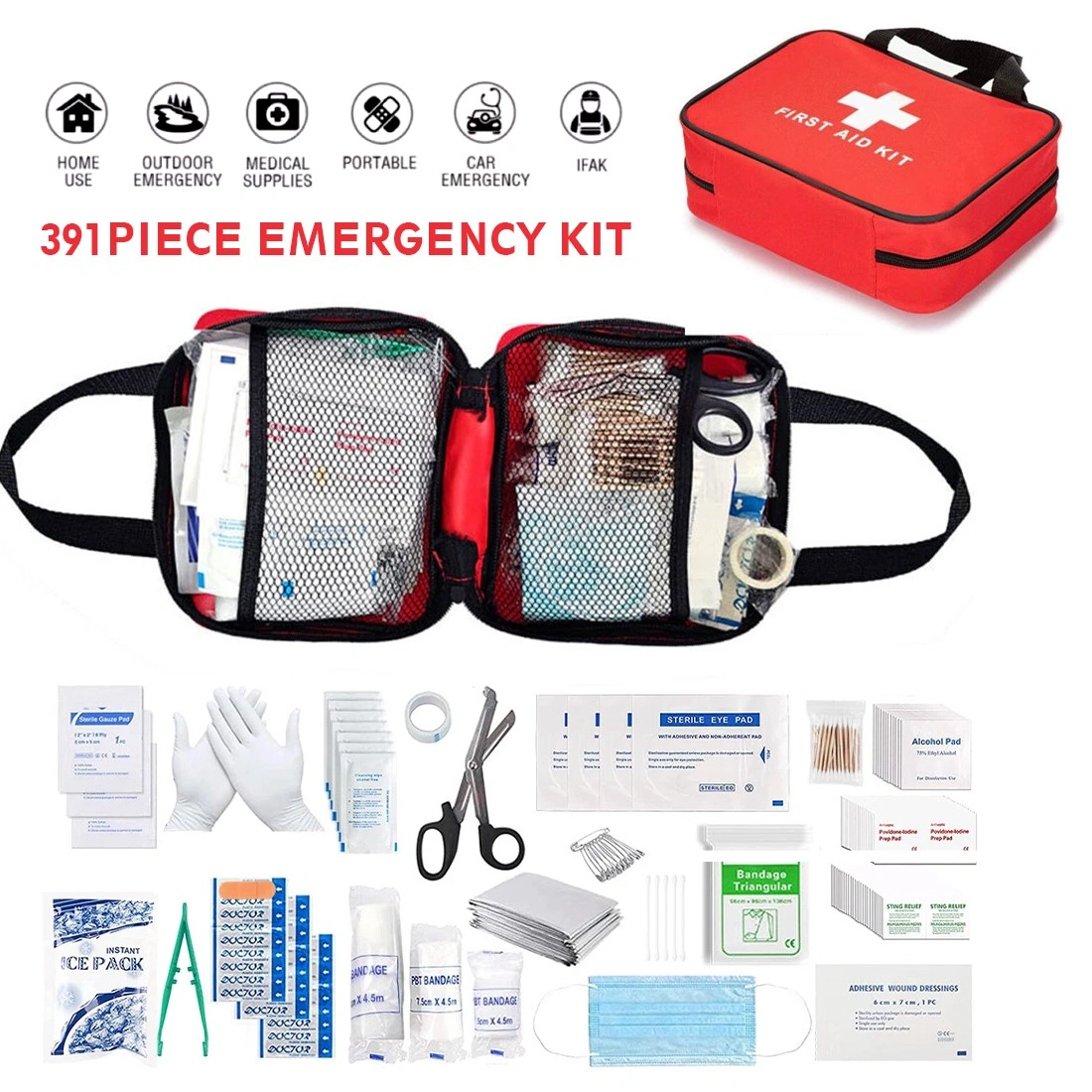 391 Piece First Aid Kit Bag Medical Emergency Trauma Survival Kit for Car Home Travel UK