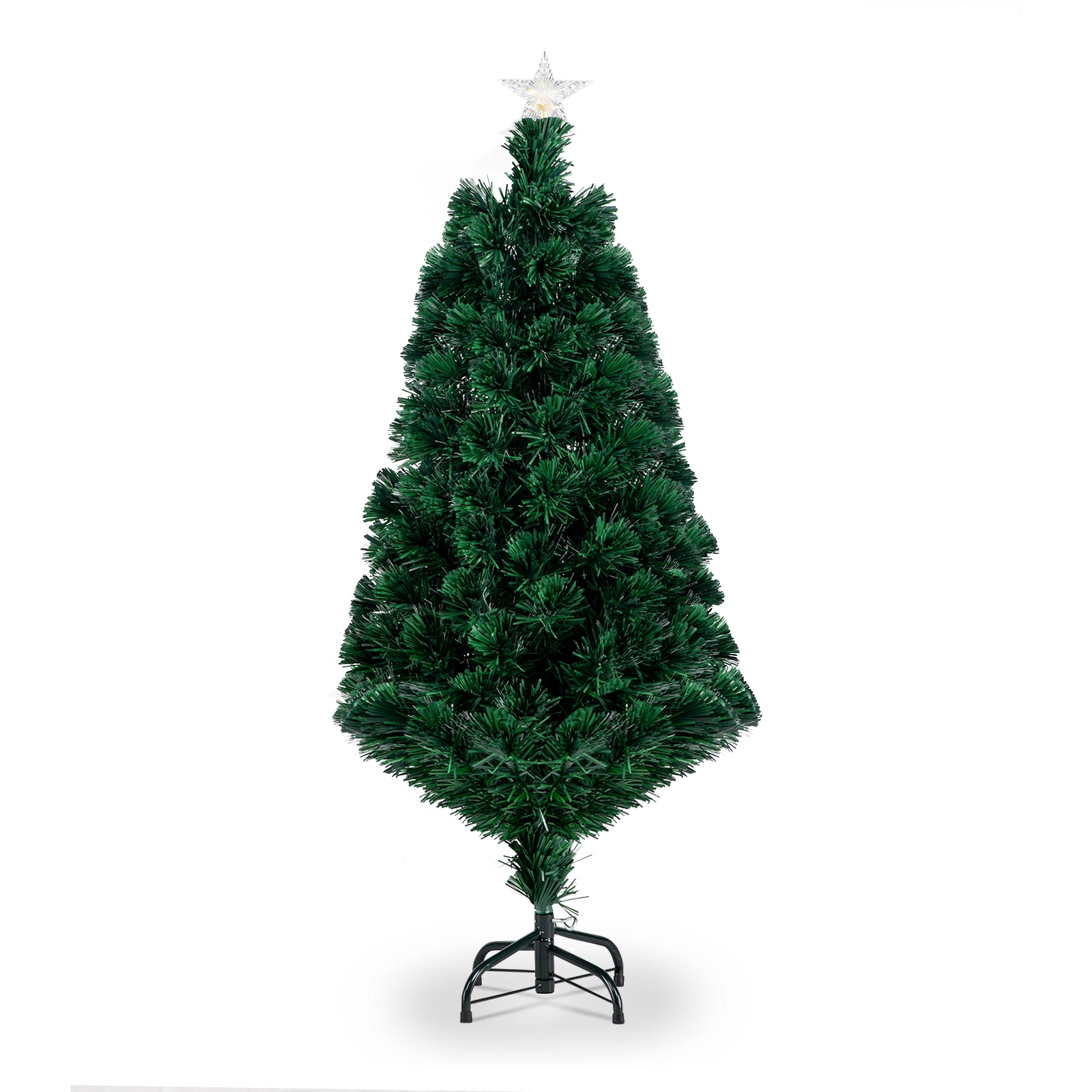 4FT Fiber Optic Christmas Tree with 120 Branches, Green PVC Branches Iron Bracket LED Star Topper for Indoor Outdoor Holiday Decor view 2