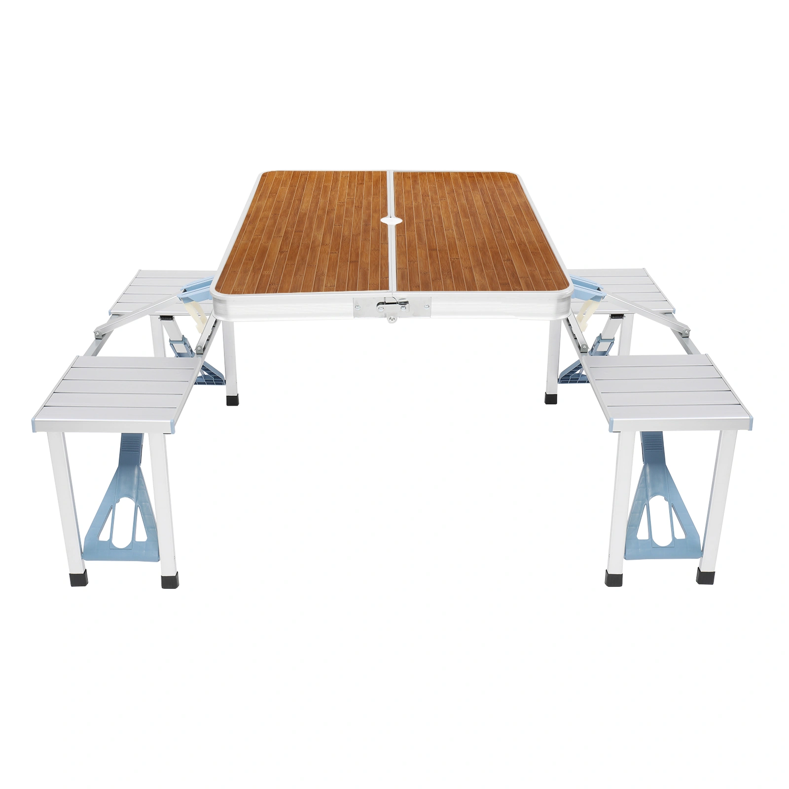 136*85.5*67cm 50kg Aluminum Alloy Table And Chair One Piece Camping One Piece Table And Chair Wood Grain Color view 10