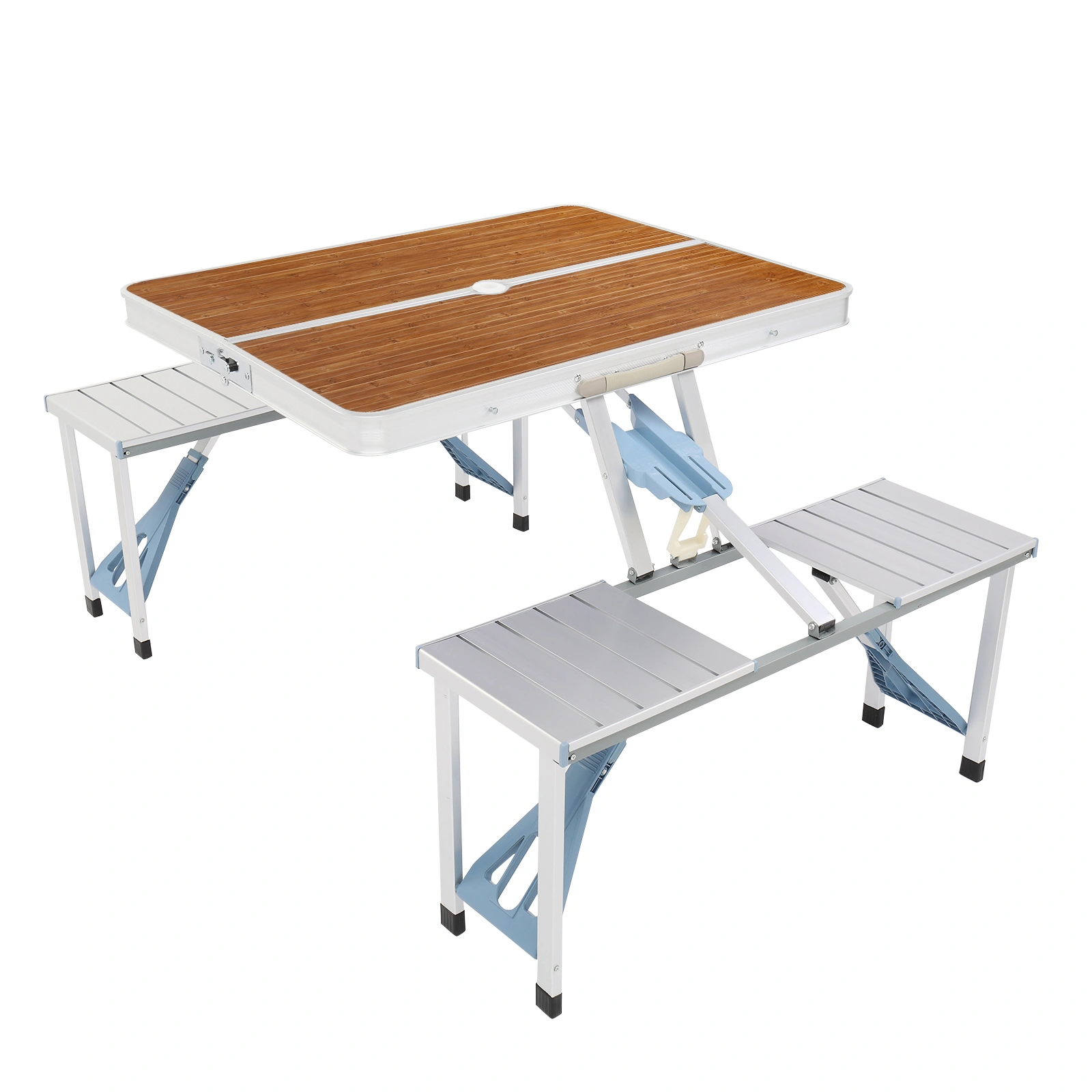 136*85.5*67cm 50kg Aluminum Alloy Table And Chair One Piece Camping One Piece Table And Chair Wood Grain Color view 15
