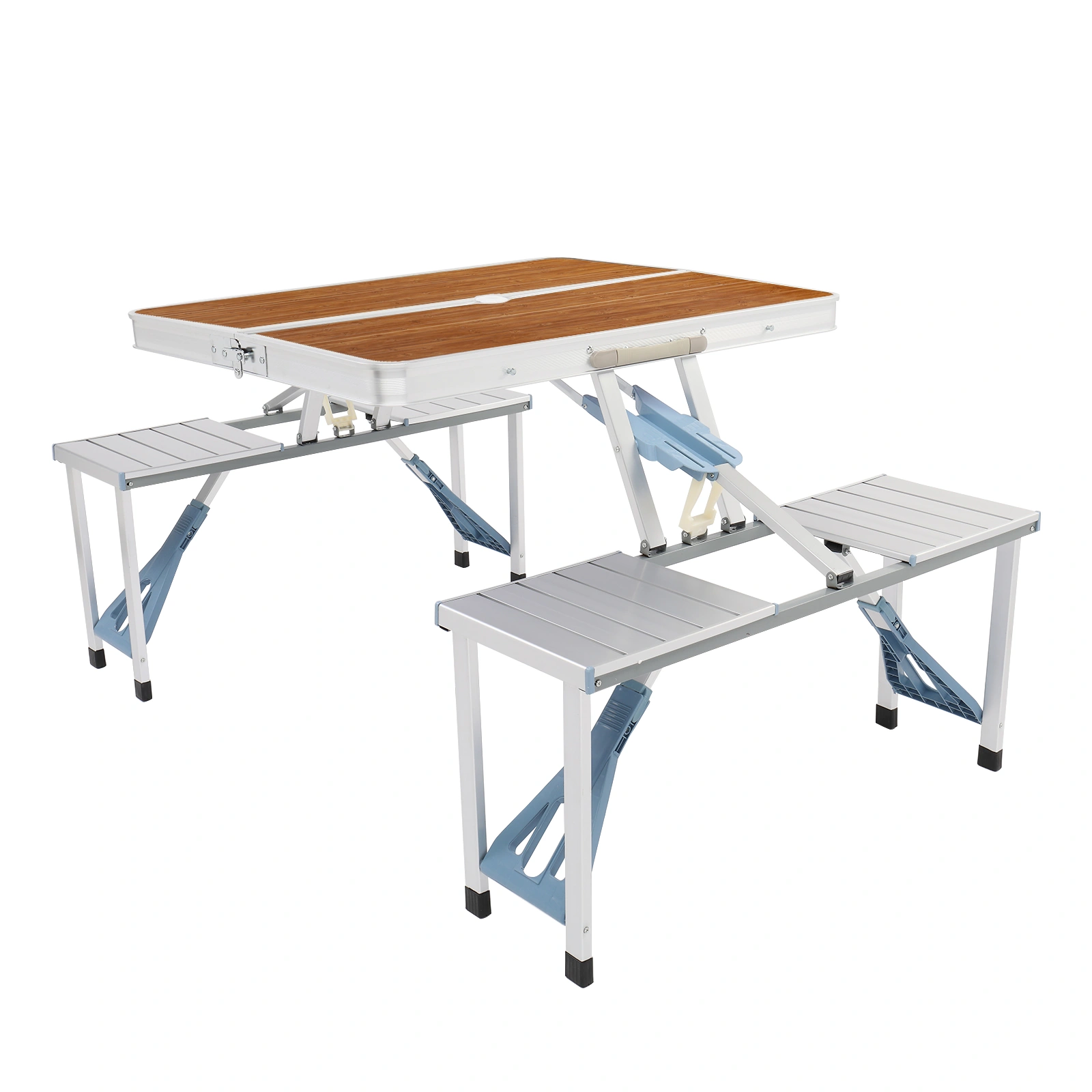 136*85.5*67cm 50kg Aluminum Alloy Table And Chair One Piece Camping One Piece Table And Chair Wood Grain Color view 16