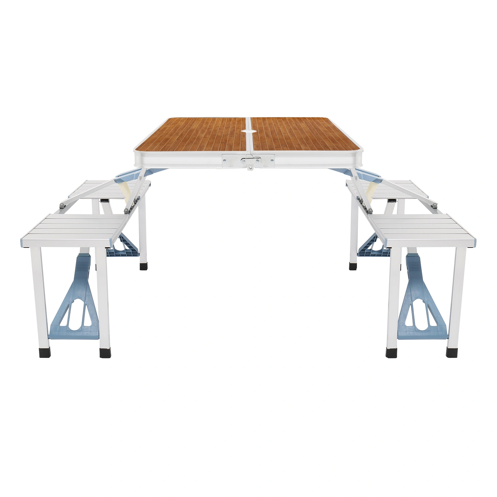 136*85.5*67cm 50kg Aluminum Alloy Table And Chair One Piece Camping One Piece Table And Chair Wood Grain Color view 17