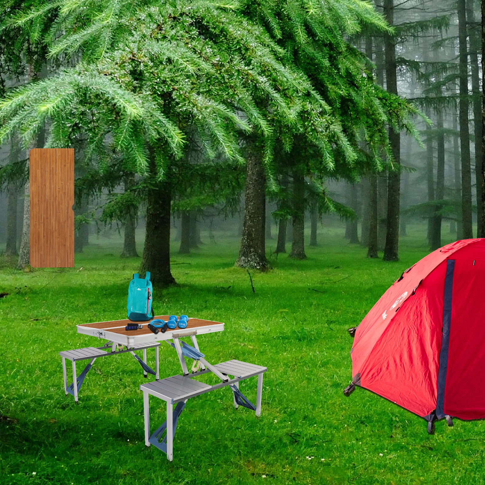 136*85.5*67cm 50kg Aluminum Alloy Table And Chair One Piece Camping One Piece Table And Chair Wood Grain Color view 22