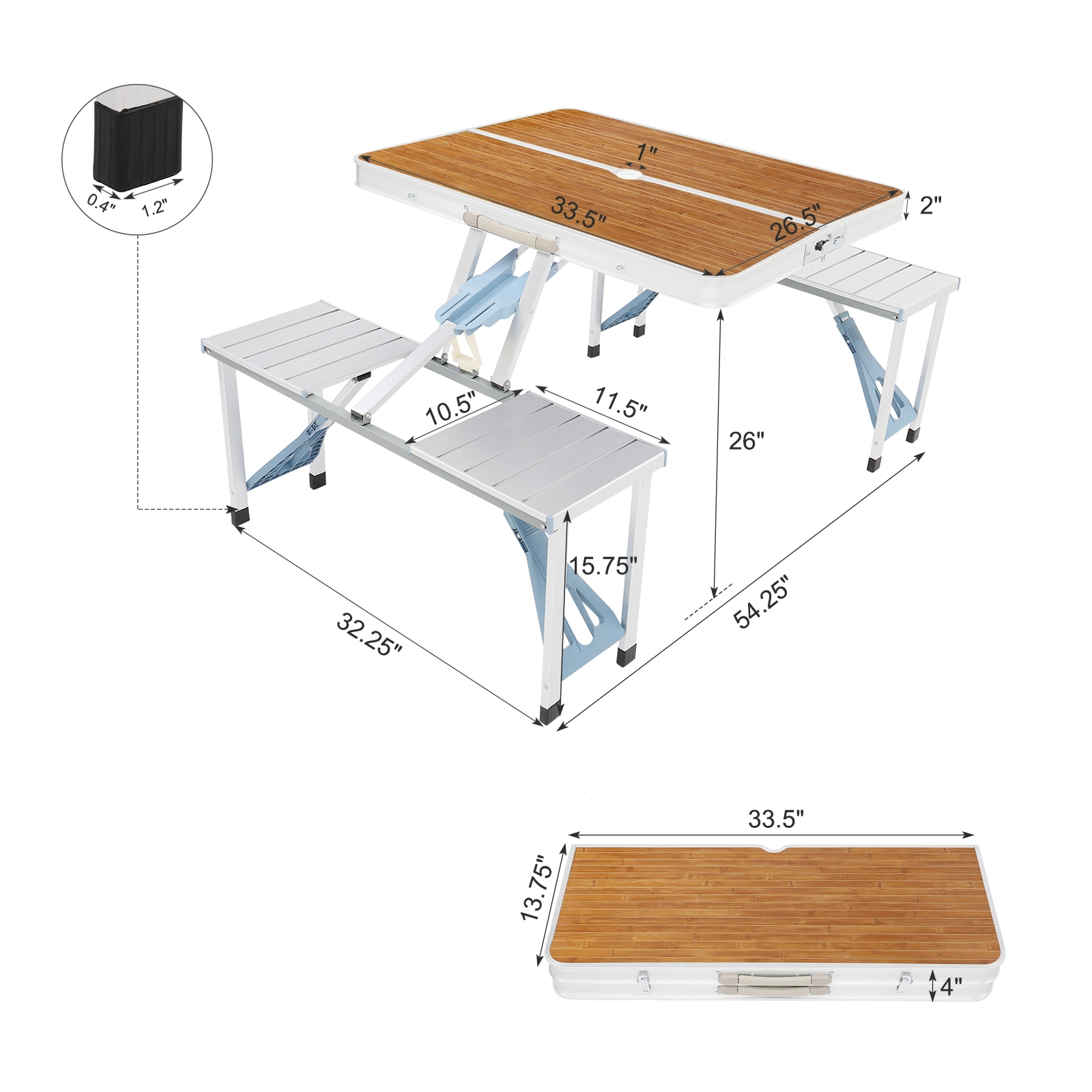 136*85.5*67cm 50kg Aluminum Alloy Table And Chair One Piece Camping One Piece Table And Chair Wood Grain Color view 26