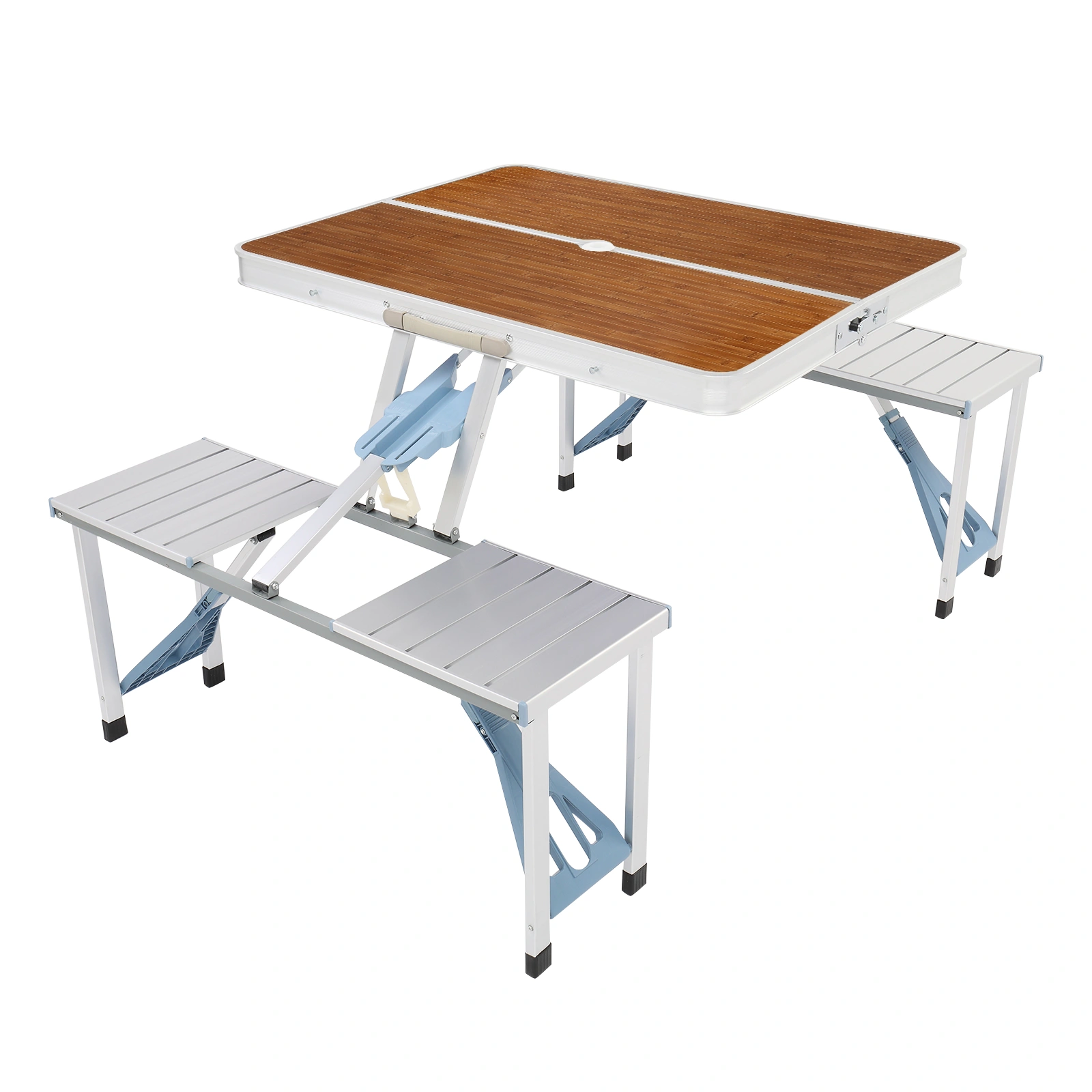 136*85.5*67cm 50kg Aluminum Alloy Table And Chair One Piece Camping One Piece Table And Chair Wood Grain Color view 9