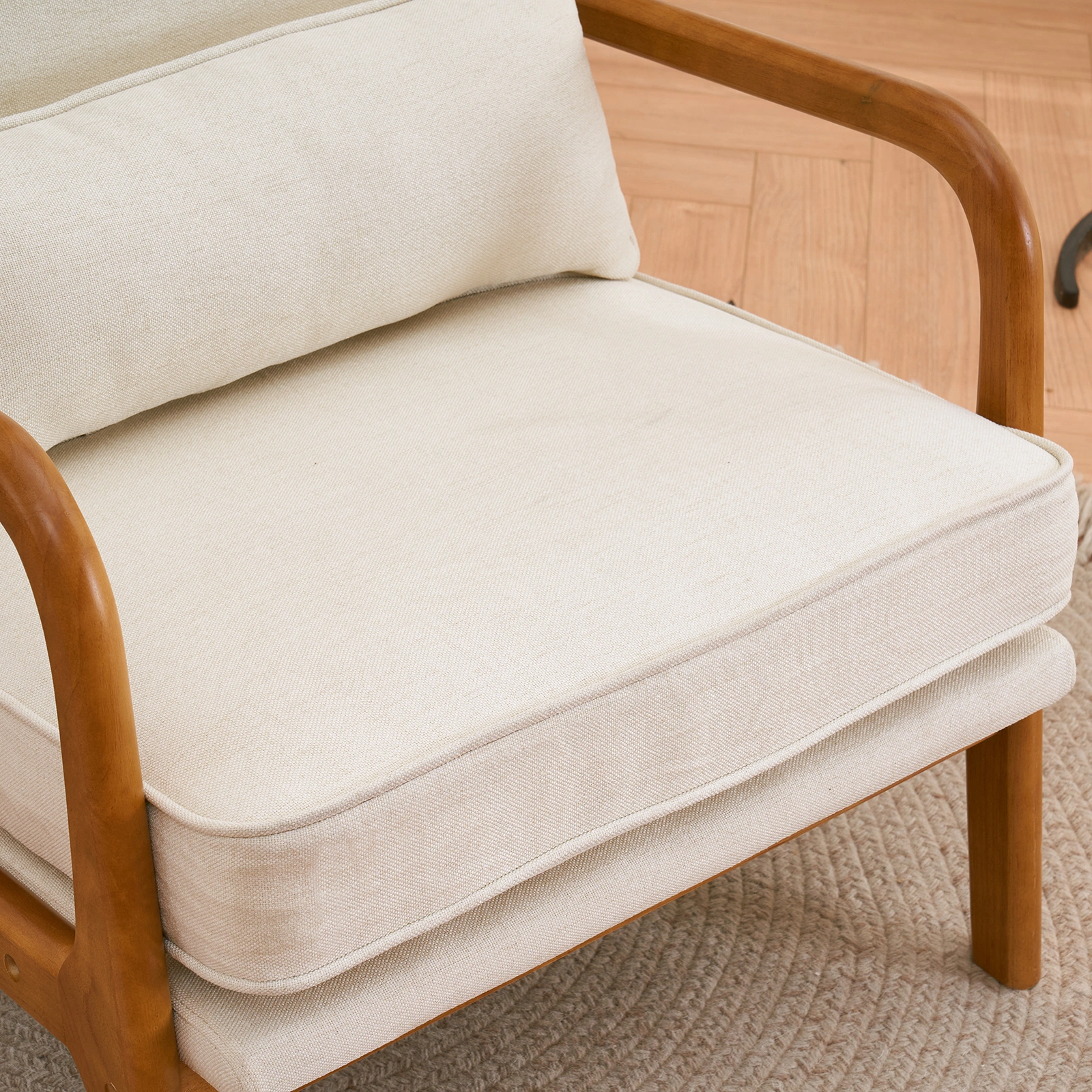 Oak Armrest Oak Upholstered Single Lounge Chair Indoor Lounge Chair Off-White view 19