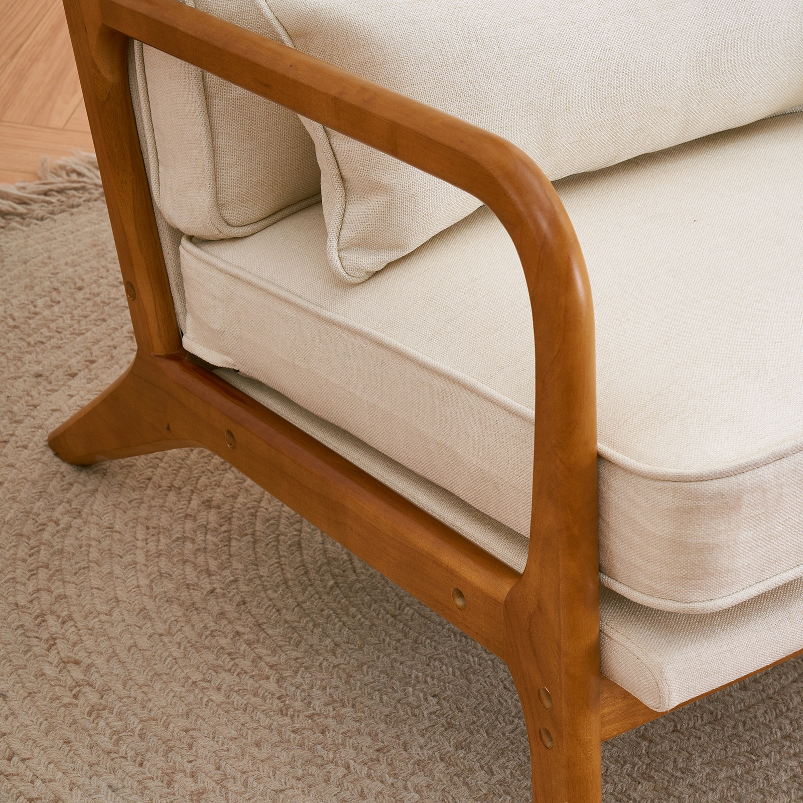 Oak Armrest Oak Upholstered Single Lounge Chair Indoor Lounge Chair Off-White view 20