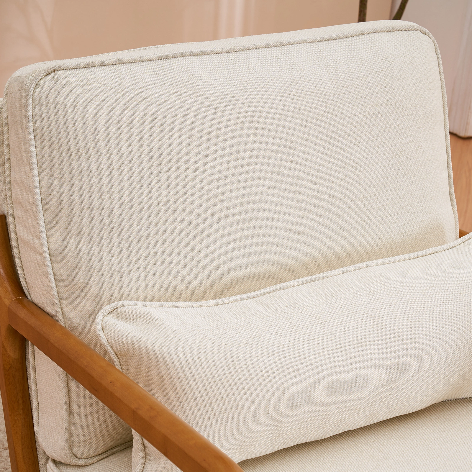 Oak Armrest Oak Upholstered Single Lounge Chair Indoor Lounge Chair Off-White view 21