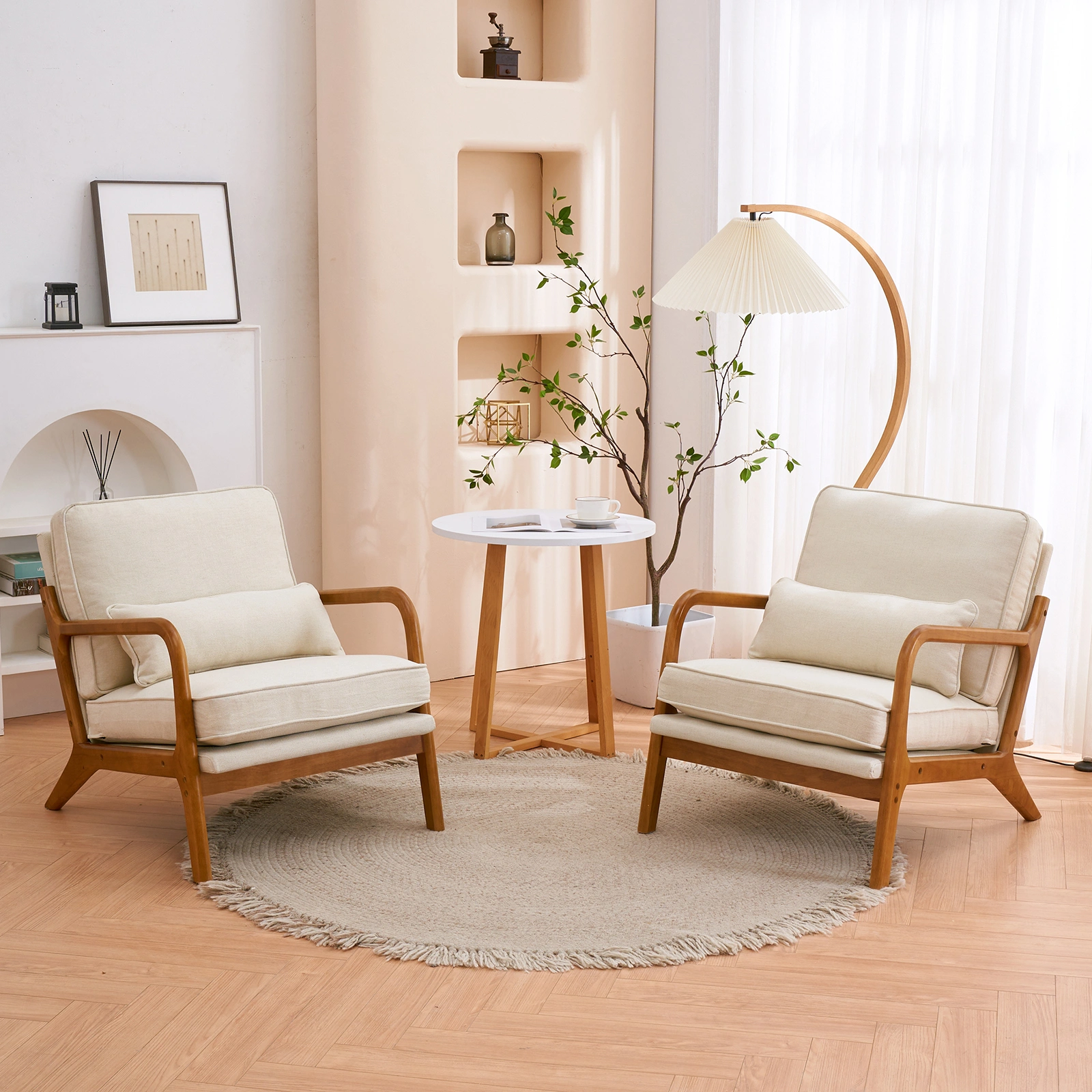 Oak Armrest Oak Upholstered Single Lounge Chair Indoor Lounge Chair Off-White view 27