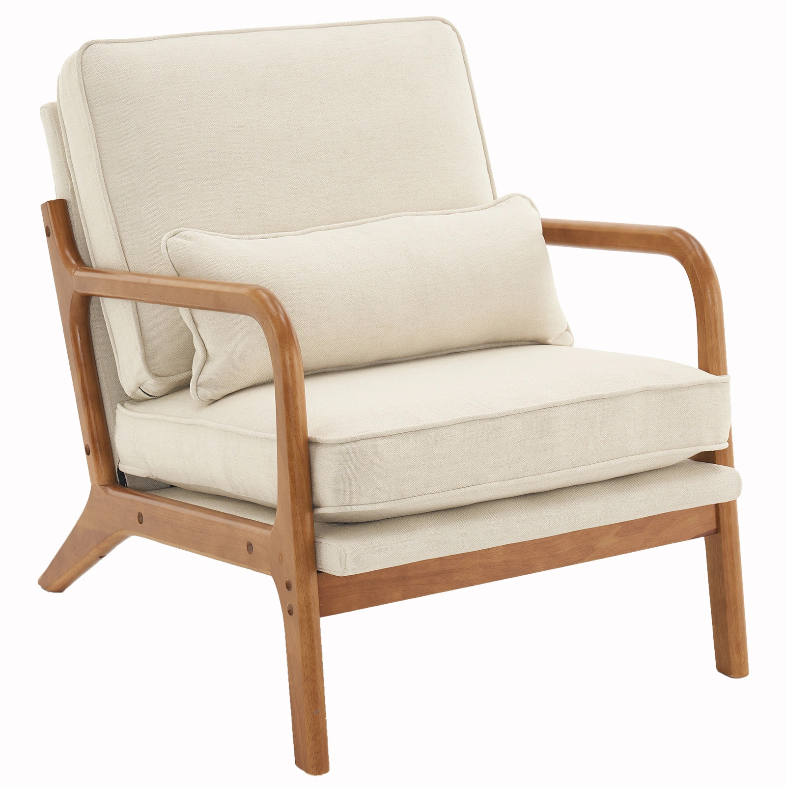 Oak Armrest Oak Upholstered Single Lounge Chair Indoor Lounge Chair Off-White view 7