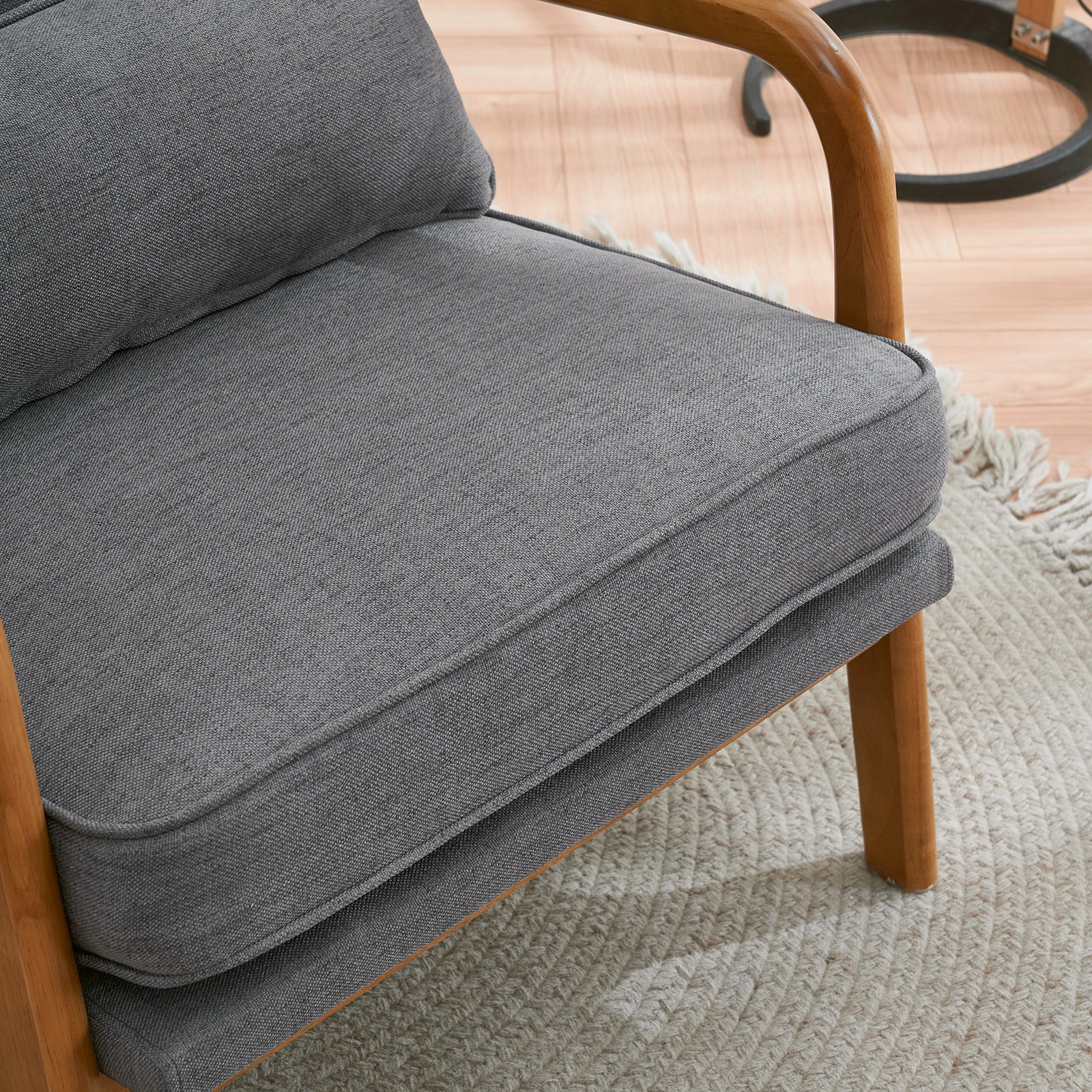 Oak Armrest Oak Upholstered Single Lounge Chair Indoor Lounge Chair Dark Grey view 25