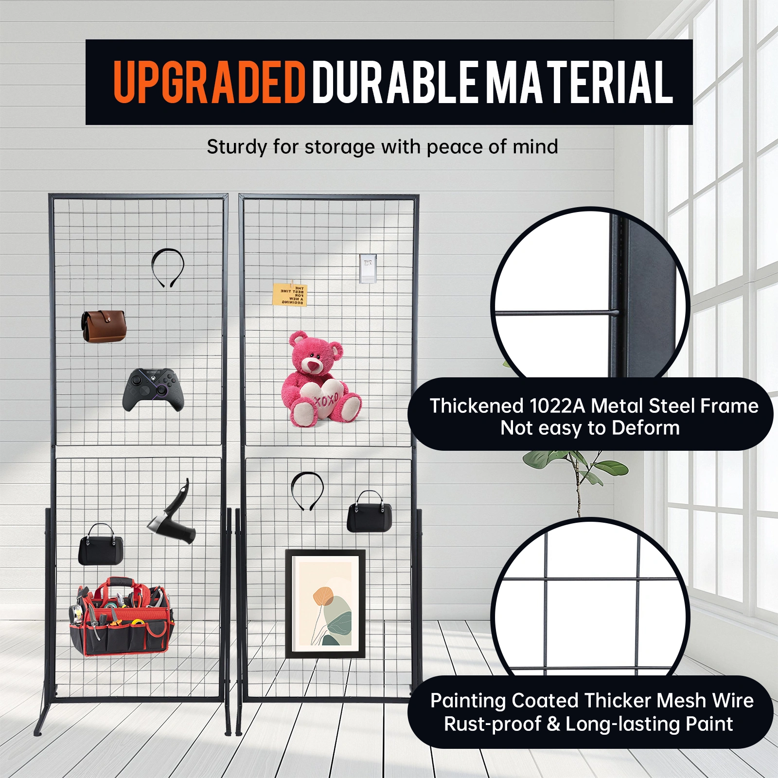 2-Pack 24"x67" Commercial Grid Wall Display with T-Base Stand Double-Sided Wire Panel Includes Hooks & Clips view 4
