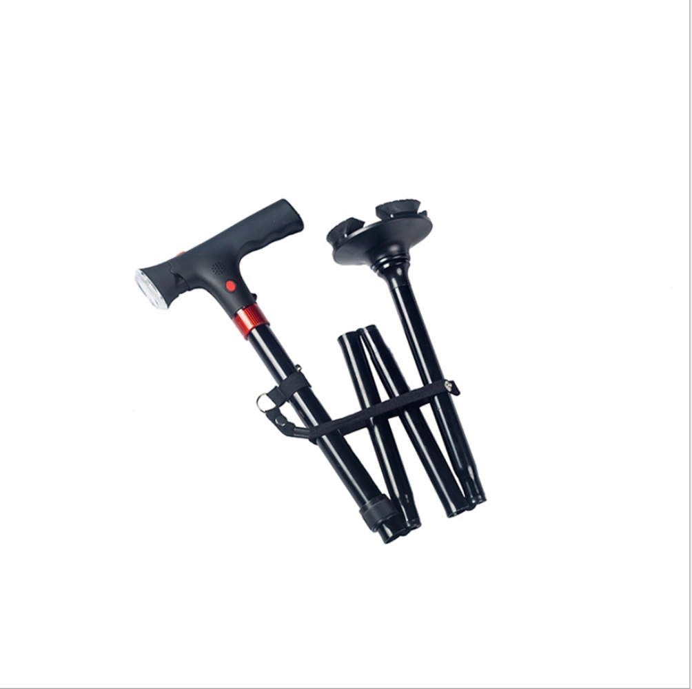 5-Level Adjustable Walking Stick - Portable Foldable Cane with LED Light and Alarm for Camping Hiking Travel, Adjustable Height view 2