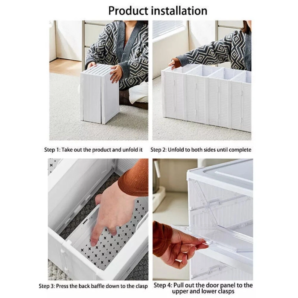 6-Tier Stackable Foldable Shoe Storage Box, Plastic Sneaker Organizer, Space-Saving Shoe Rack view 4