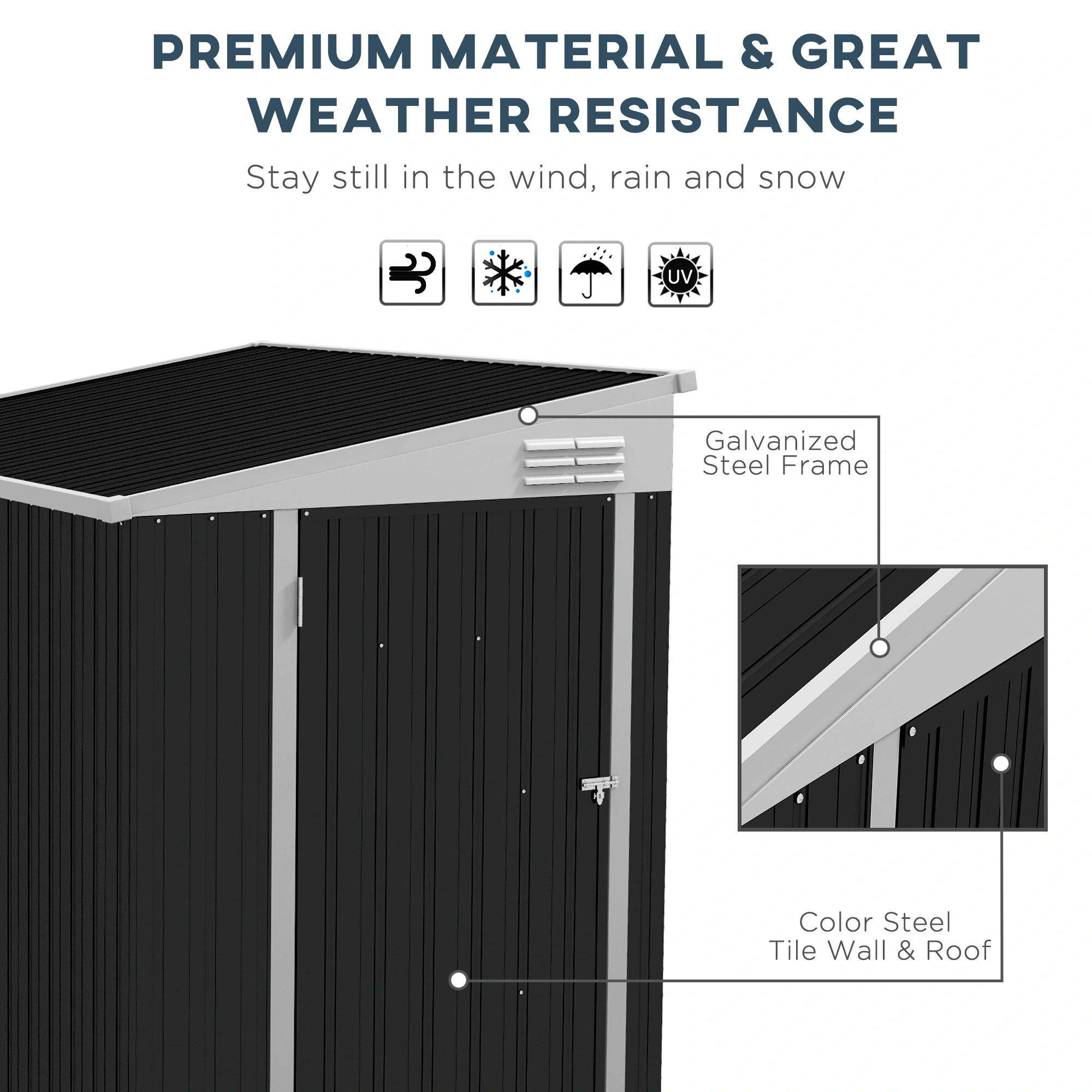 Weatherproof Garden Shed 6x4 ft Outdoor Storage Shed with Double Doors, Anti-Rust Coated Steel, Space-Saving Design for Patio & Yard view 2