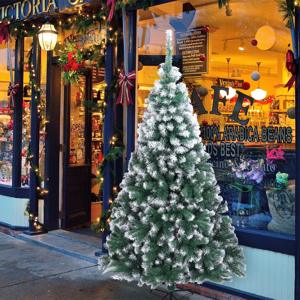 7FT Spray White PVC Artificial Christmas Tree with 870 Branches - Full Pre-Lit Holiday Tree view 18