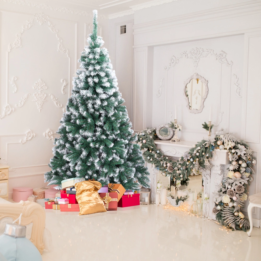 7FT Spray White PVC Artificial Christmas Tree with 870 Branches - Full Pre-Lit Holiday Tree view 19