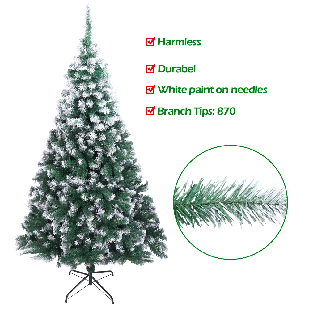 7FT Spray White PVC Artificial Christmas Tree with 870 Branches - Full Pre-Lit Holiday Tree view 2