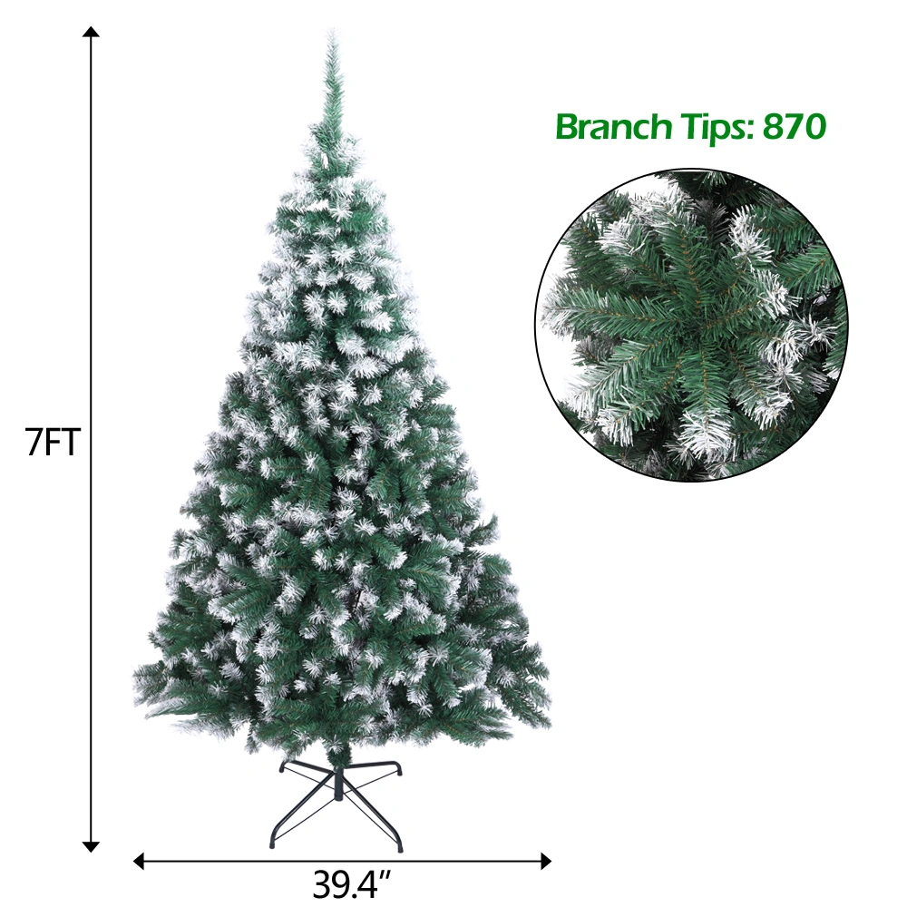 7FT Spray White PVC Artificial Christmas Tree with 870 Branches - Full Pre-Lit Holiday Tree view 4