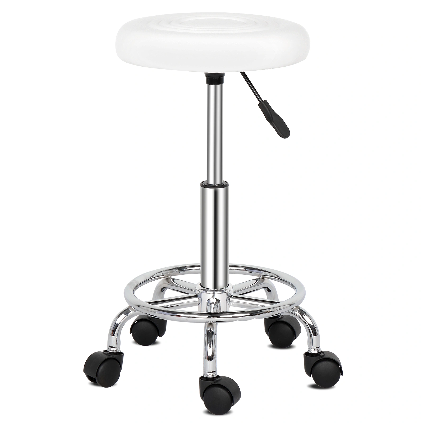 Round Stool with Lines Rotation Bar Stool White view 2