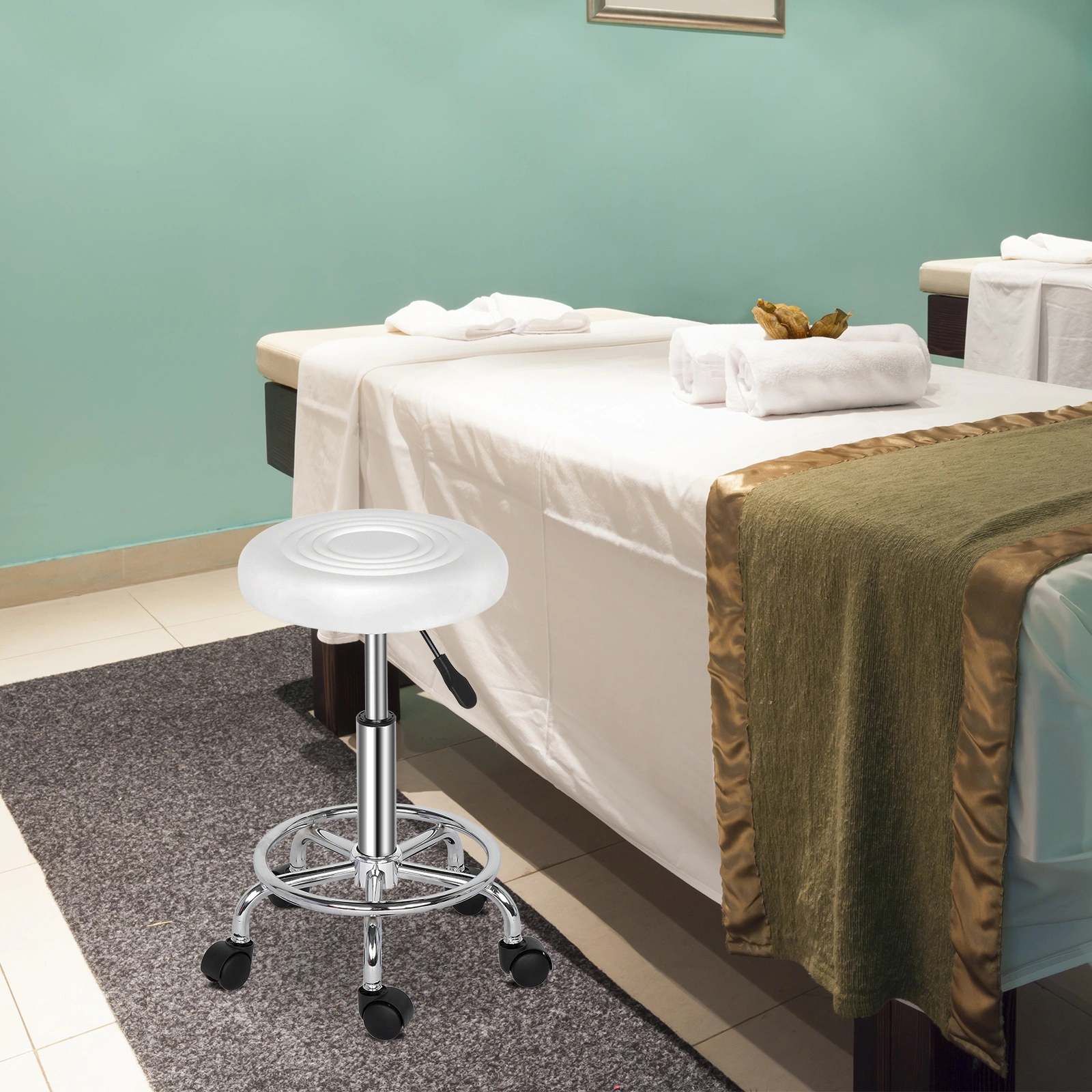 Round Stool with Lines Rotation Bar Stool White view 21