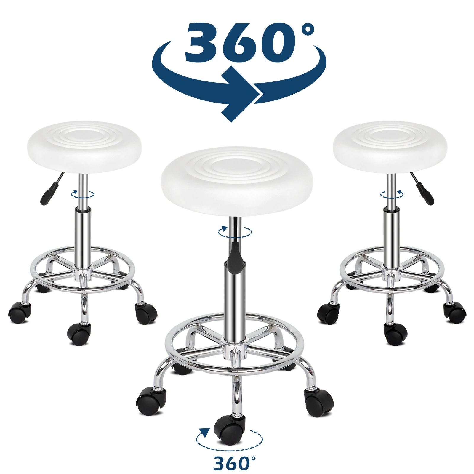 Round Stool with Lines Rotation Bar Stool White view 22