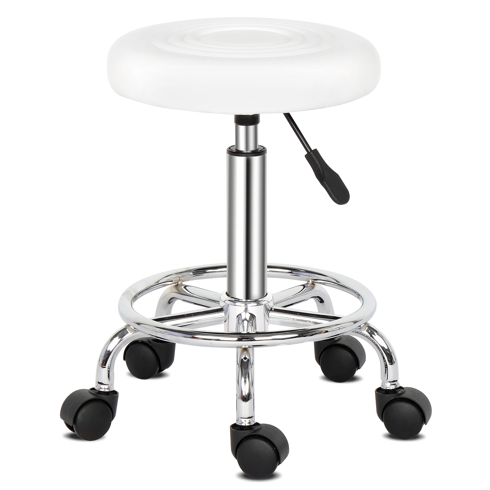 Round Stool with Lines Rotation Bar Stool White view 3