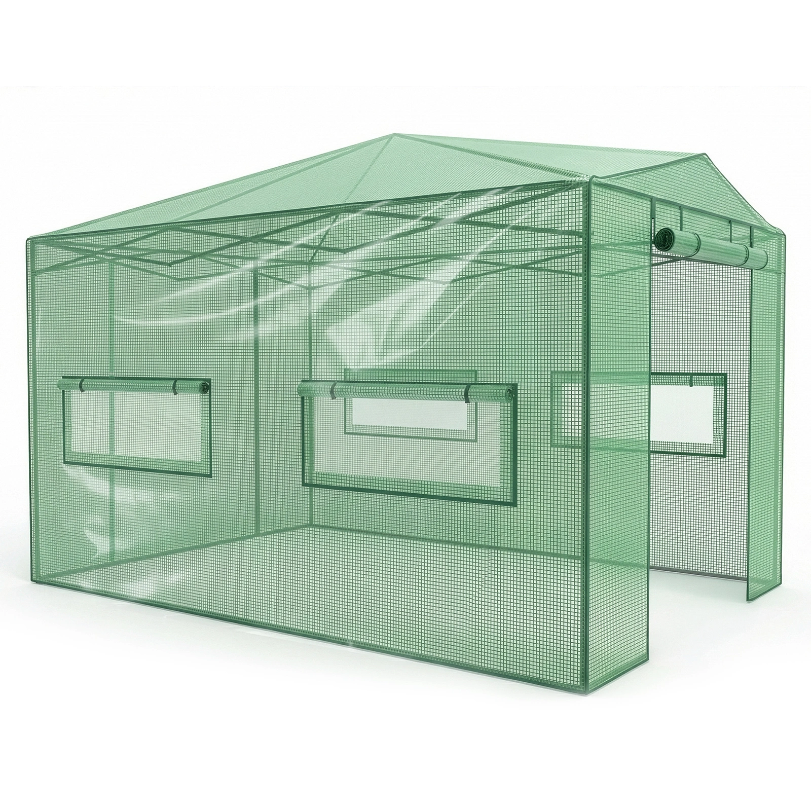 8*12ft Plastic Sprayed Iron Pipe PE Mesh Foldable Greenhouse Shed Green view 4