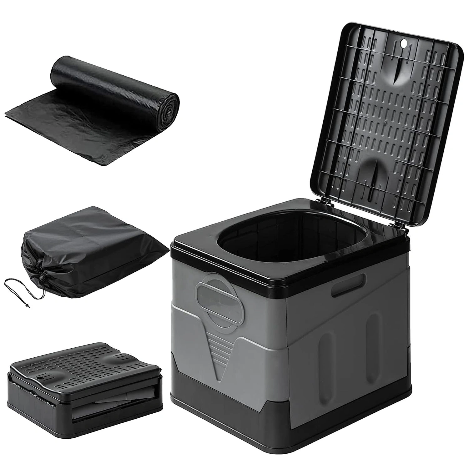 Portable Toilet with Carry Bag Foldable Emergency Toilet with Lid Trash Bags Camping Toilet Foldable Toilet for Car Indoor Outdoor Commode Travel Toilet Portable Toilet for Camping,Tent,Hiking,Boating view 5