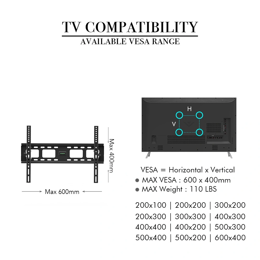 TMW600 32-70 Inch Flat Tilting TV Wall Mount Bracket with Built-in Spirit Level Full Motion view 15