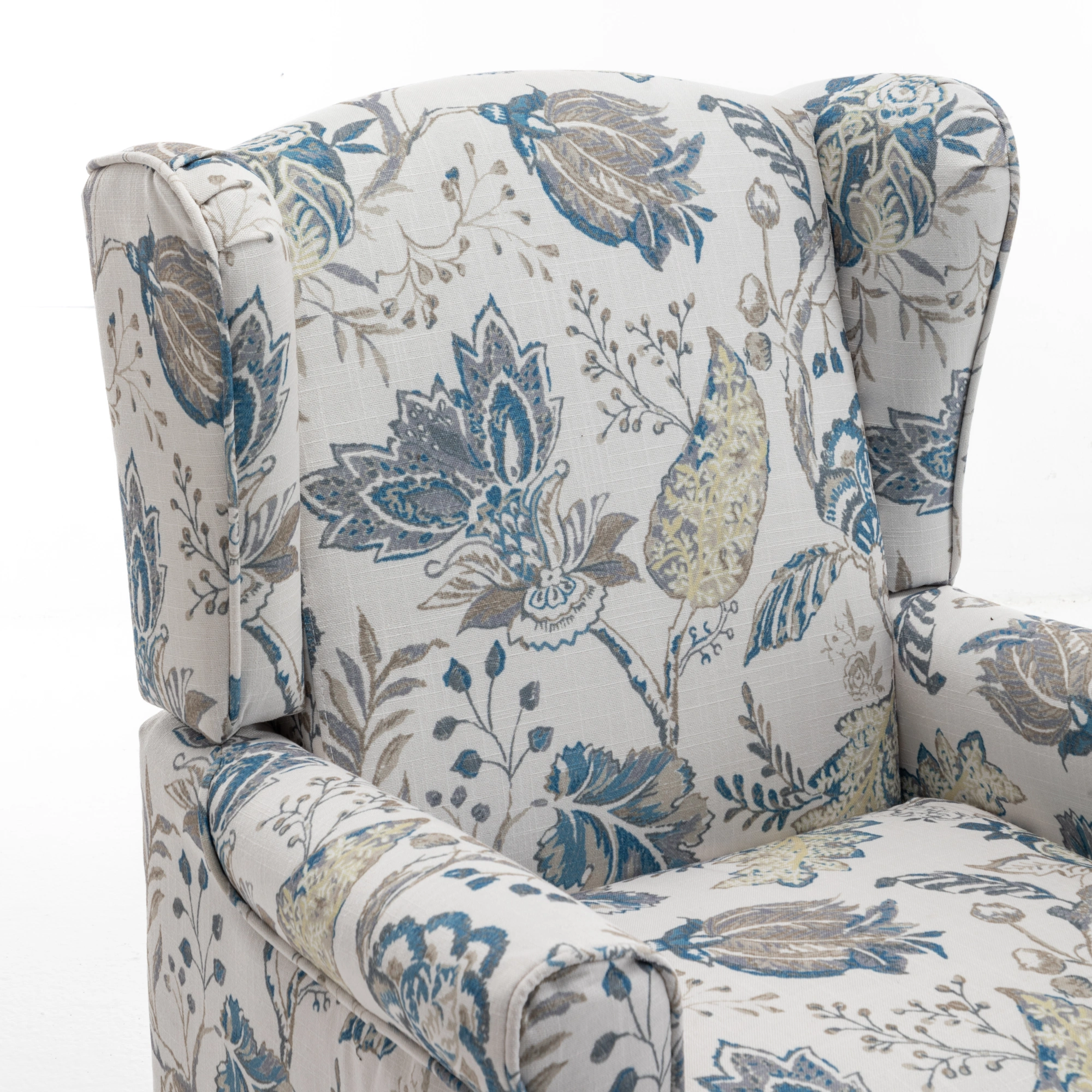 Modern Accent Chair with Retro Wood Legs, Comfy Upholstered Armchair, Floral Design Single Sofa Chair for Living Room Bedroom Office - Floral Blue view 12