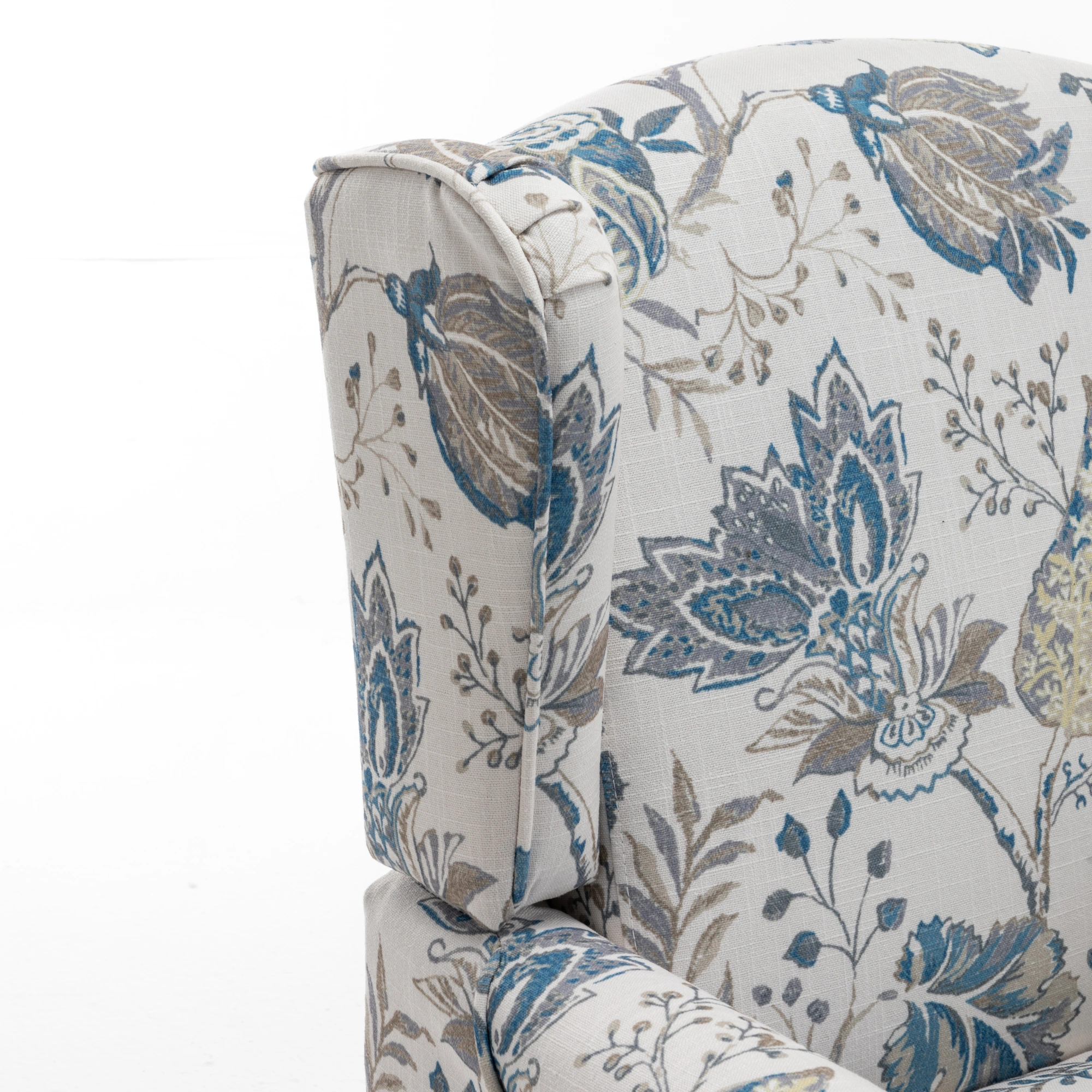 Modern Accent Chair with Retro Wood Legs, Comfy Upholstered Armchair, Floral Design Single Sofa Chair for Living Room Bedroom Office - Floral Blue view 16