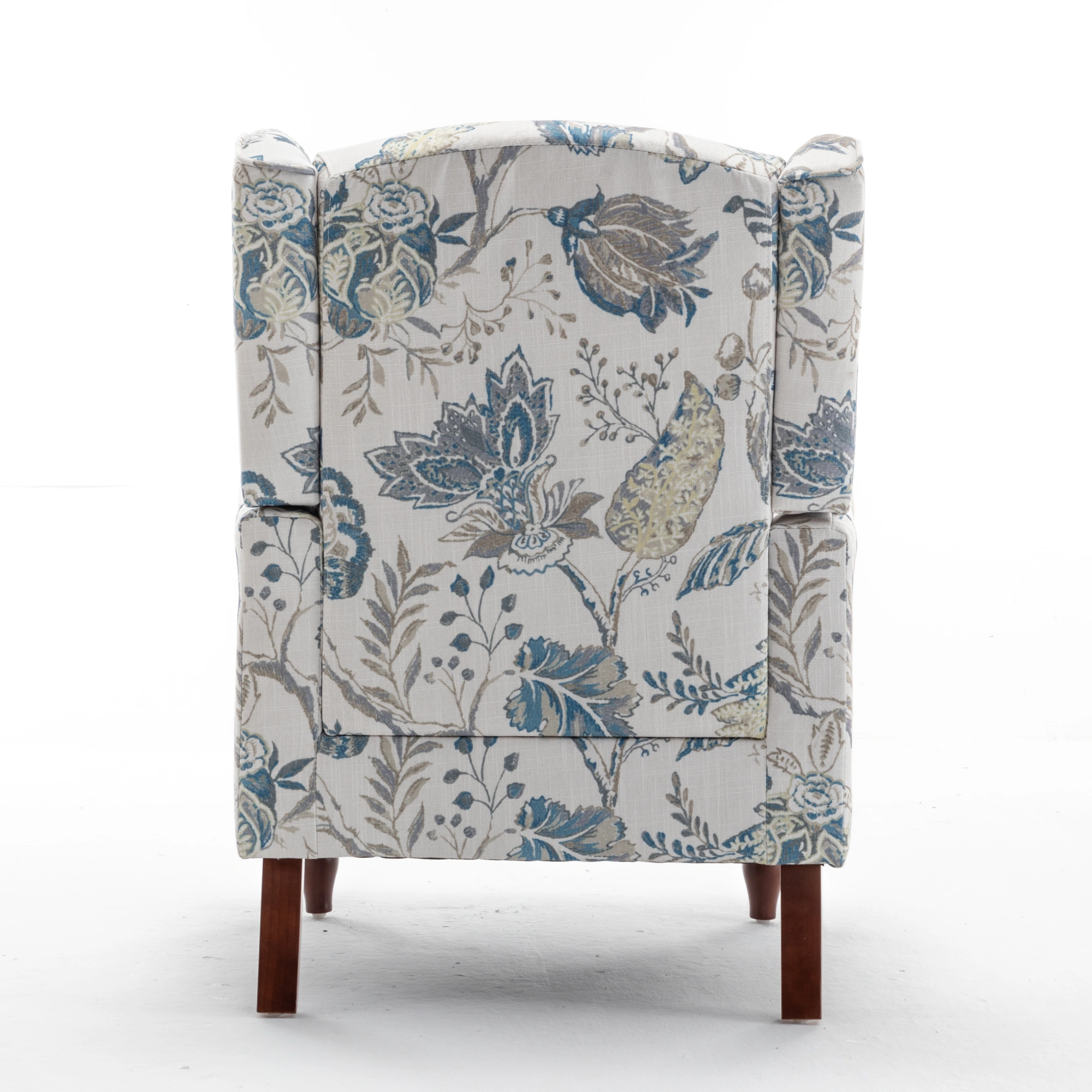 Modern Accent Chair with Retro Wood Legs, Comfy Upholstered Armchair, Floral Design Single Sofa Chair for Living Room Bedroom Office - Floral Blue view 22