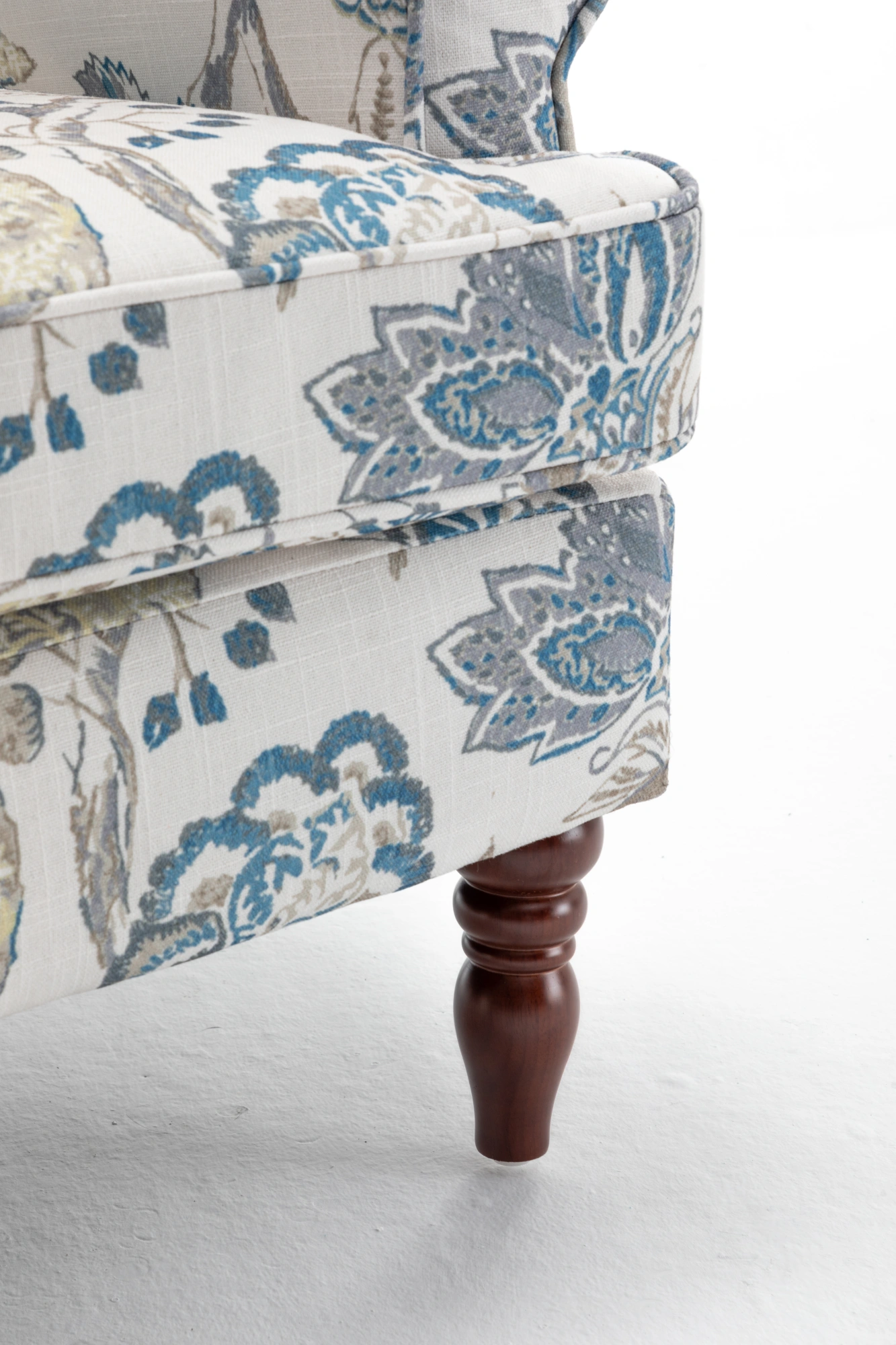 Modern Accent Chair with Retro Wood Legs, Comfy Upholstered Armchair, Floral Design Single Sofa Chair for Living Room Bedroom Office - Floral Blue view 26