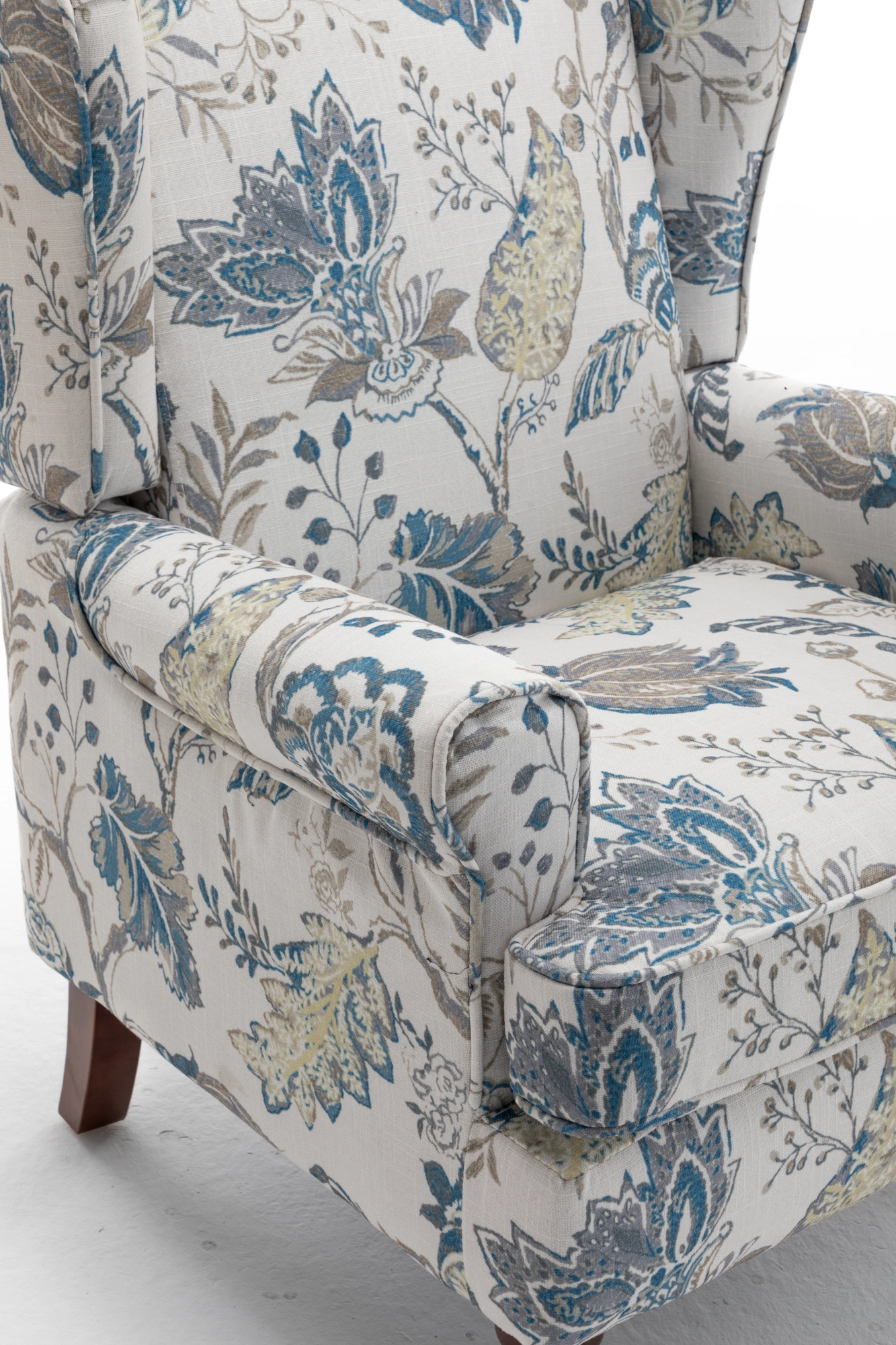 Modern Accent Chair with Retro Wood Legs, Comfy Upholstered Armchair, Floral Design Single Sofa Chair for Living Room Bedroom Office - Floral Blue view 27