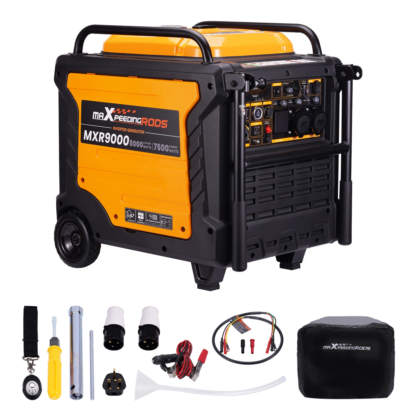 7500W Petrol Inverter Generator Portable, Electric Start w/ ATS Interface & Wheels