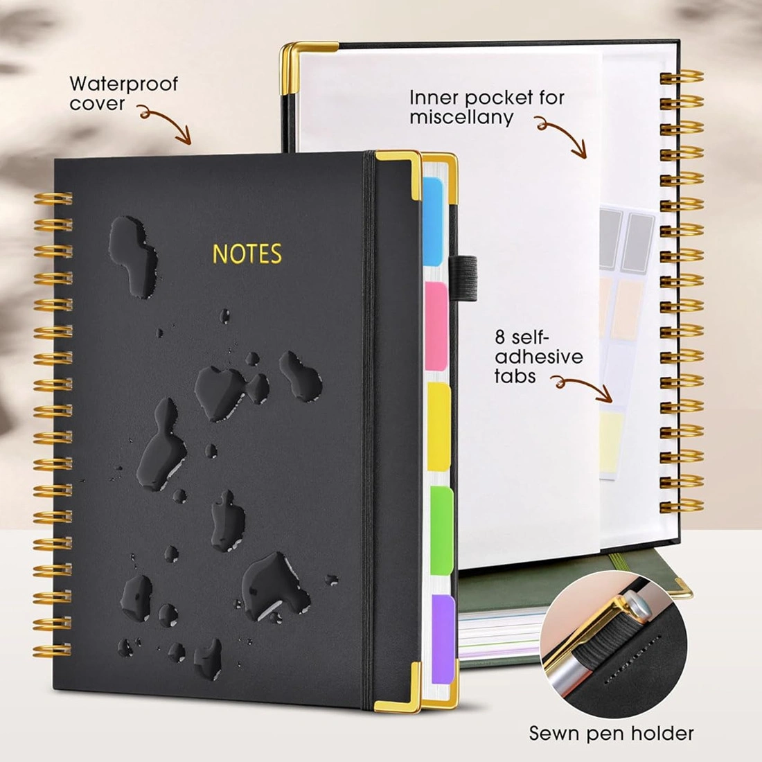 Extra Large Hardcover Spiral Notebook 300 Pages with Removable Dividers & Tabs, A3 Lined Journal for School Office UK