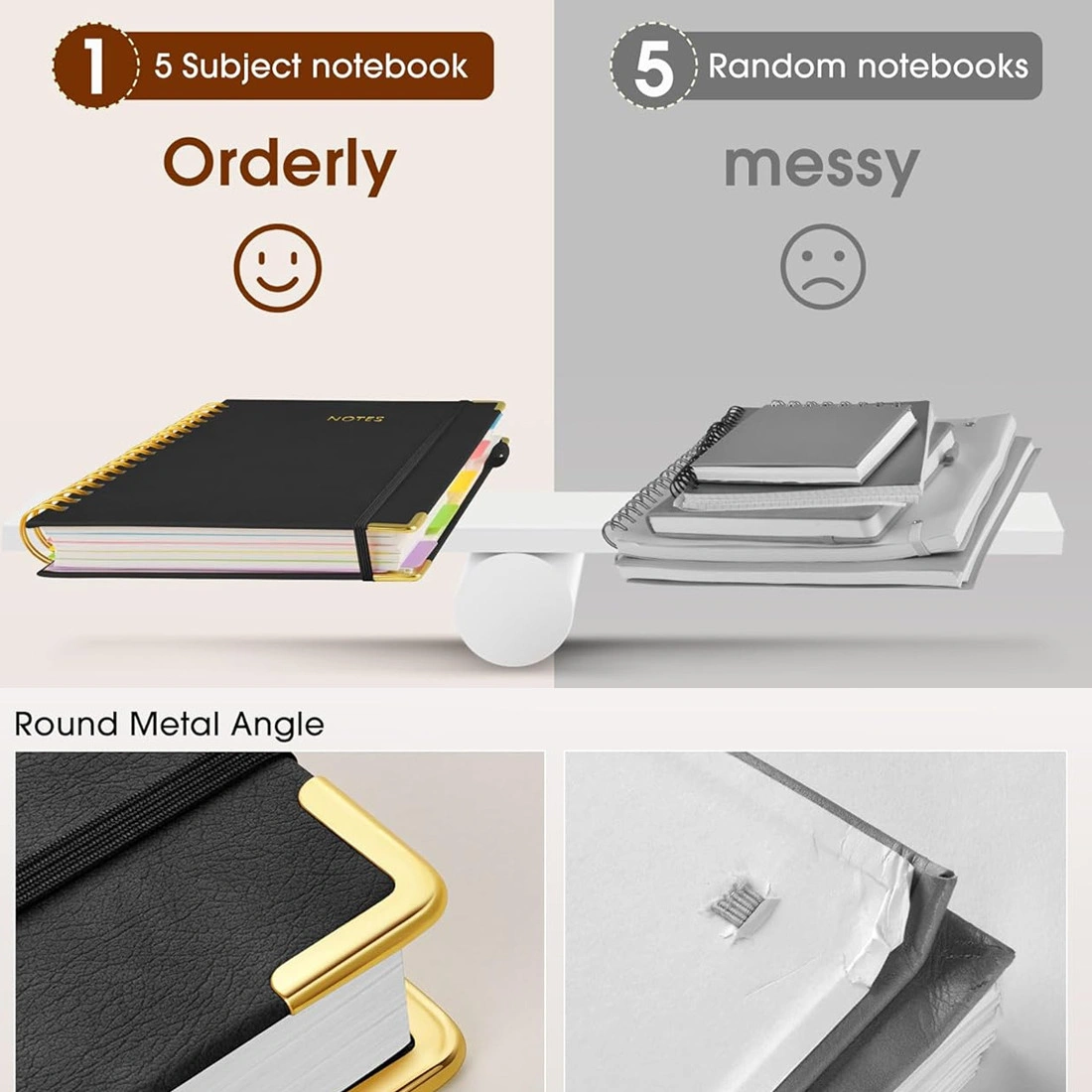 Extra Large Hardcover Spiral Notebook 300 Pages with Removable Dividers & Tabs, A3 Lined Journal for School Office UK view 3