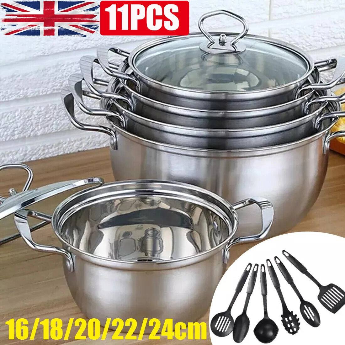 11 PCS Stainless Steel Cookware Set Non Stick Pots and Pans with Lids Induction Compatible