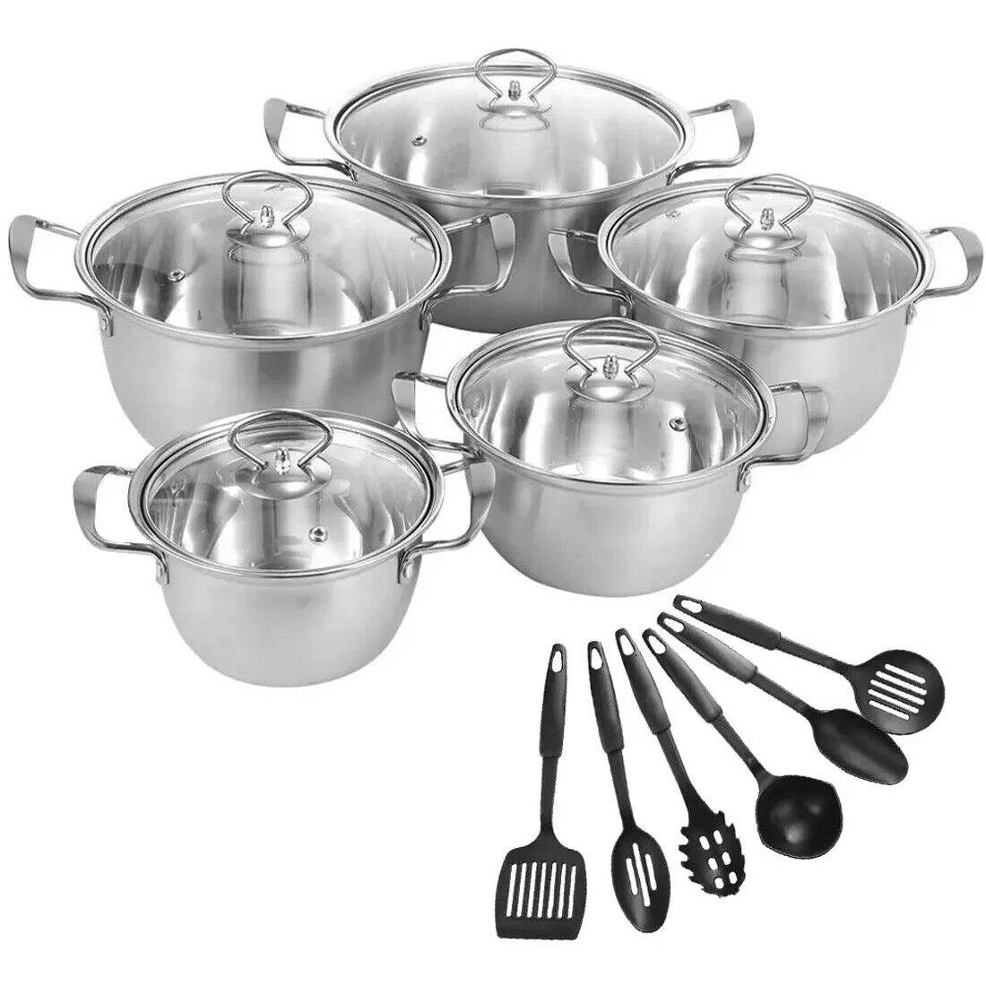 11 PCS Stainless Steel Cookware Set Non Stick Pots and Pans with Lids Induction Compatible view 4