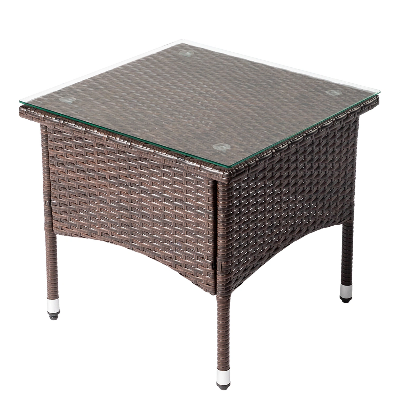 20 Inch Patio Side Table Outdoor, Wicker Square End Table with Glass Top, All-Weather Rattan Coffee Table for Backyard Deck Porch Poolside, Brown