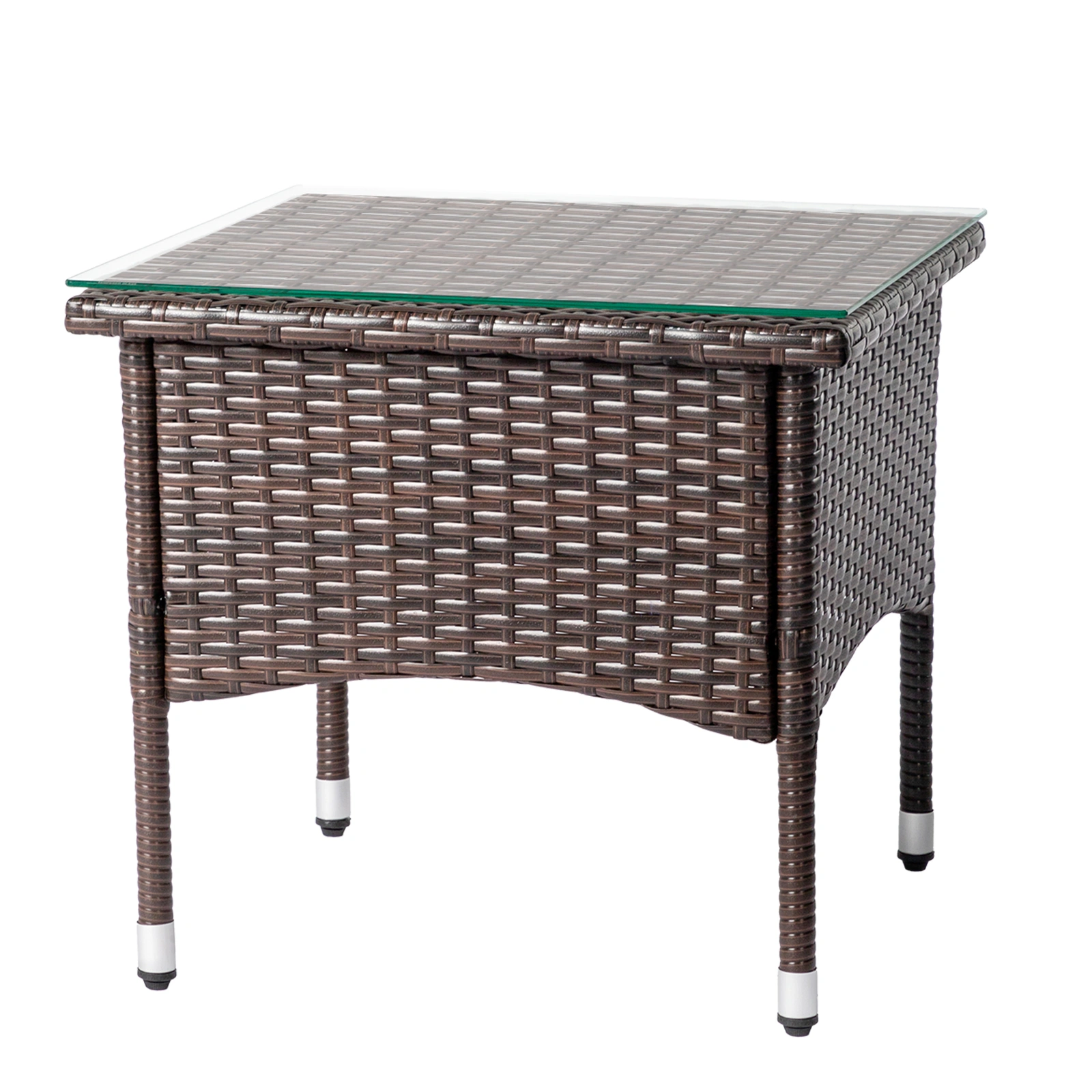 20 Inch Patio Side Table Outdoor, Wicker Square End Table with Glass Top, All-Weather Rattan Coffee Table for Backyard Deck Porch Poolside, Brown view 10