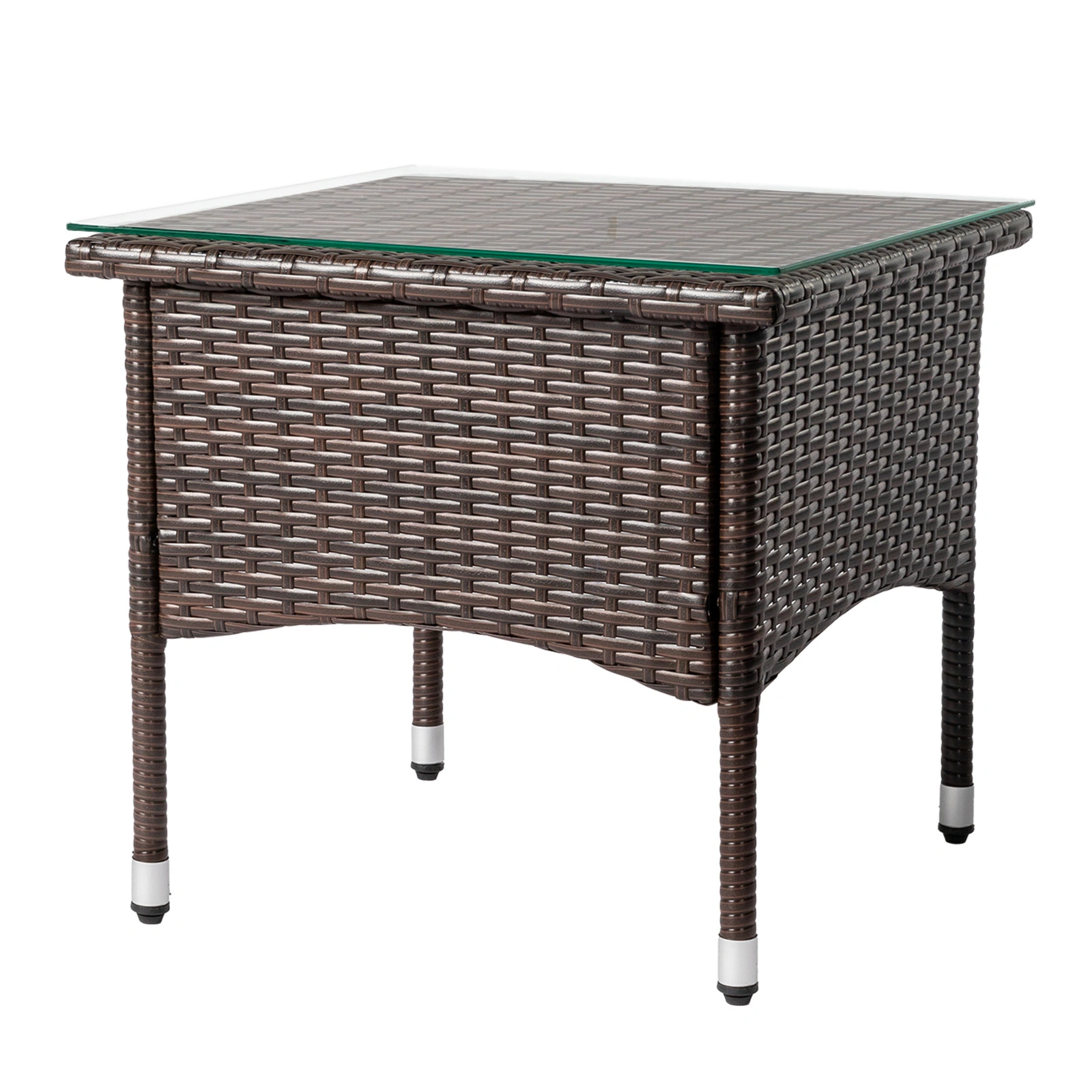 20 Inch Patio Side Table Outdoor, Wicker Square End Table with Glass Top, All-Weather Rattan Coffee Table for Backyard Deck Porch Poolside, Brown view 2