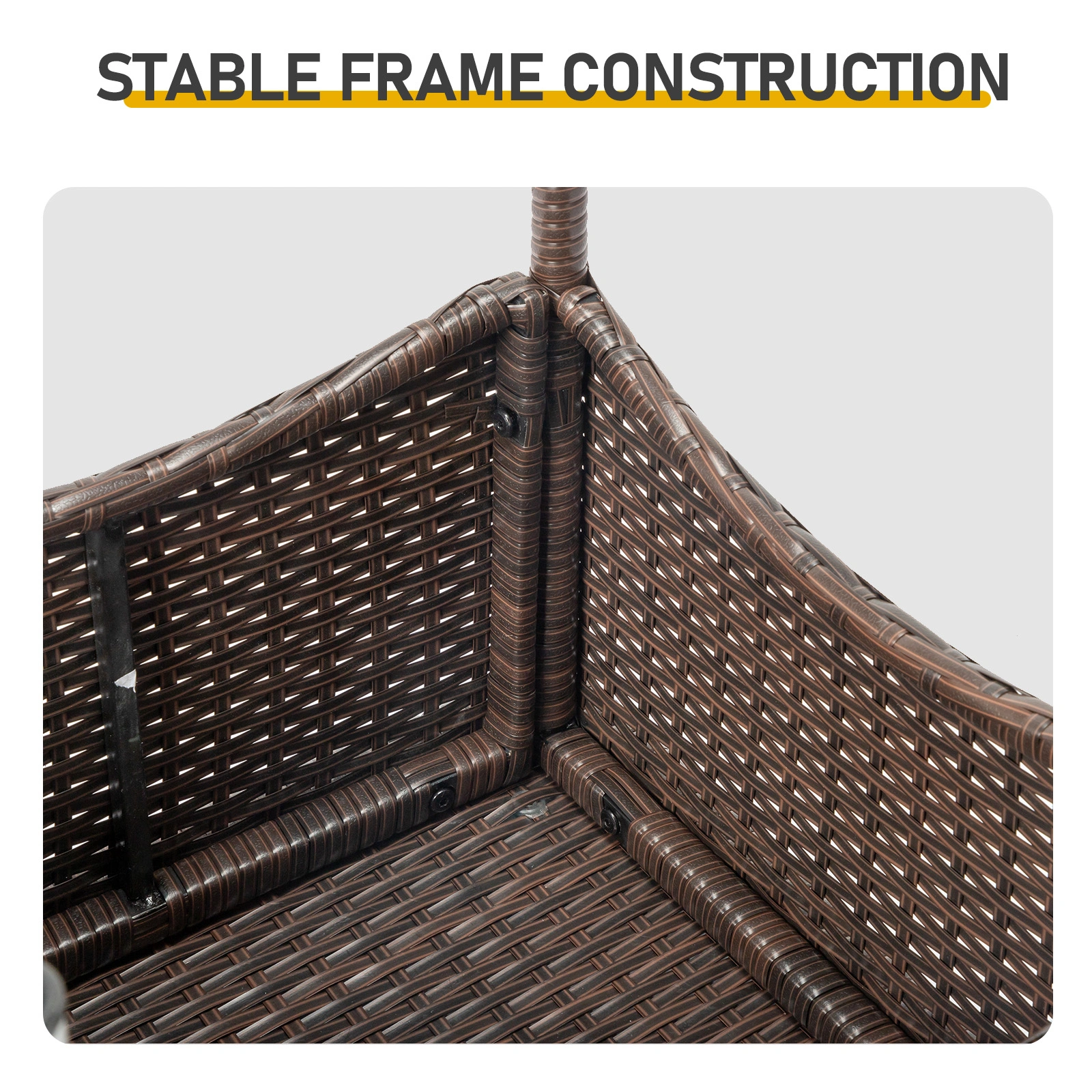 20 Inch Patio Side Table Outdoor, Wicker Square End Table with Glass Top, All-Weather Rattan Coffee Table for Backyard Deck Porch Poolside, Brown view 3