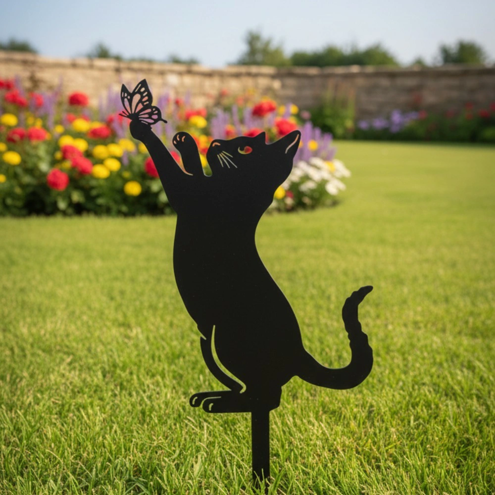 CIFbuy Black Metal Cat Silhouette Outdoor Garden, Statue Rustproof Weather Resistant Sculpture for, Patio Lawn Yard Stylish Gothic Home Accent Gift for, Women Mom Cat Lovers, Halloween Christmas Housewarming(TikT G, TikT G, Seasonlf-pi forup) view 3