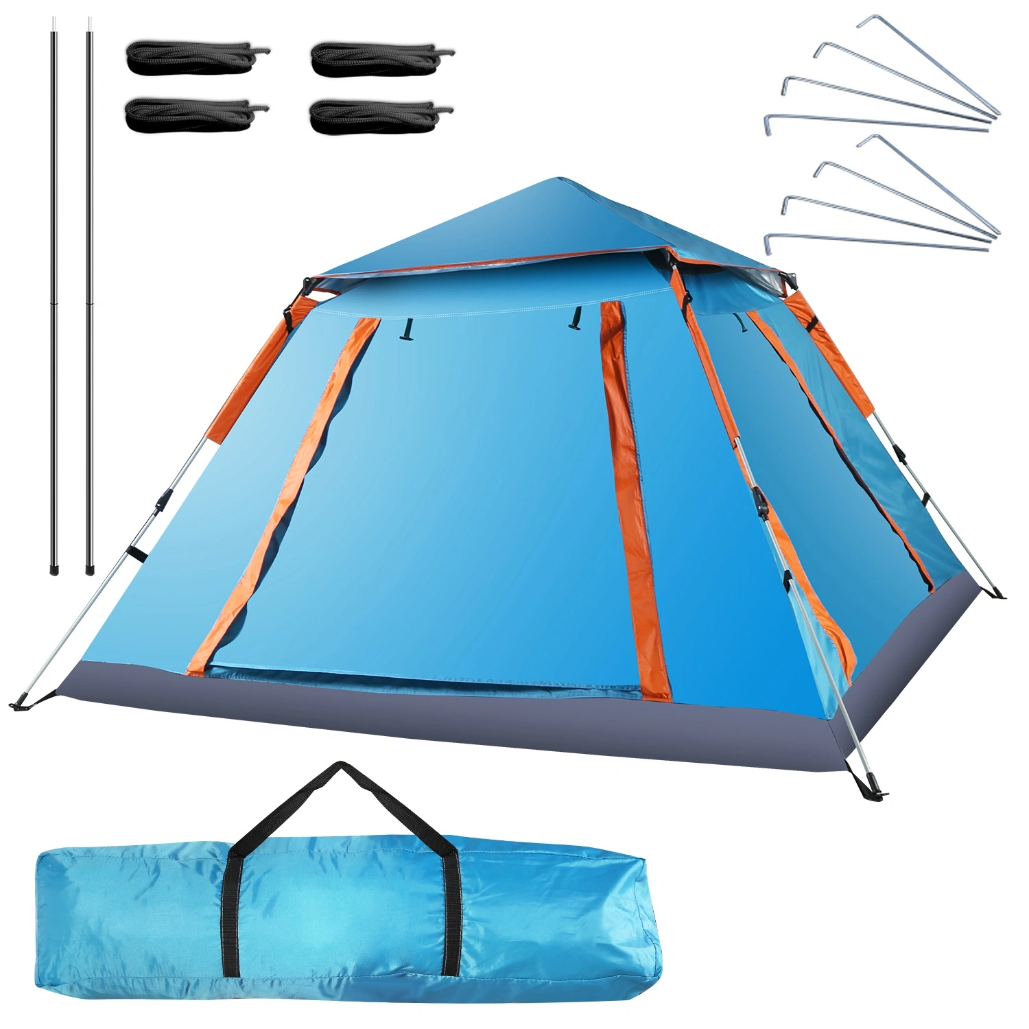 4-5 Person Pop-Up Camping Tent, Instant Setup Family Tent with 2 Mosquito Nets Windows, Portable for Hiking, Backpacking & Outdoor Adventures, Waterproof & Windproof--Blue view 10